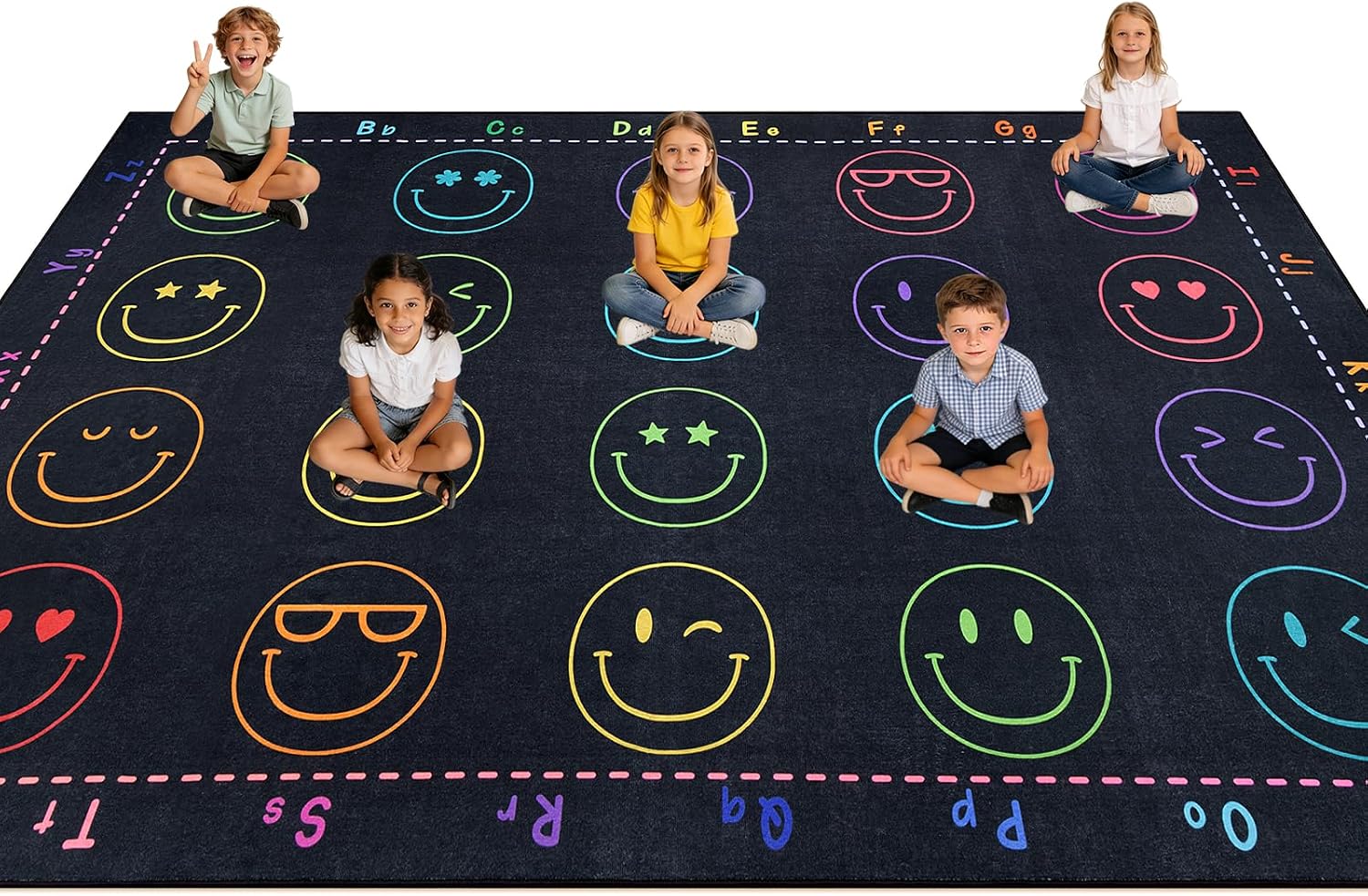 Kids Classroom Rug, 7.6' x12' Classroom Carpet with 24 Seating Spots, Classroom Area Rug for Preschool, Non-Slip Backing Easy to Clean Daycare Rug for Kindergarten, Homeschool & Playroom
