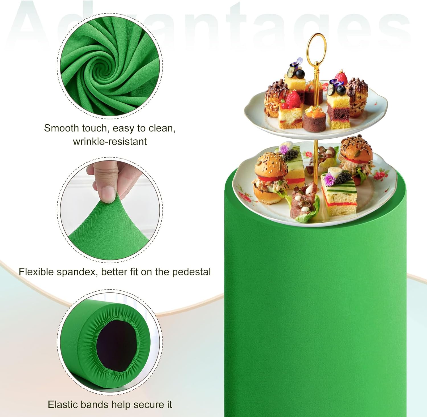 uxcell Set of 5 Green Cylinder Spandex Stand Covers, Plinth Stand Cover for Party Wedding Birthday Decoration, Only Contains Cylinder Covers (Elastic Fabric)
