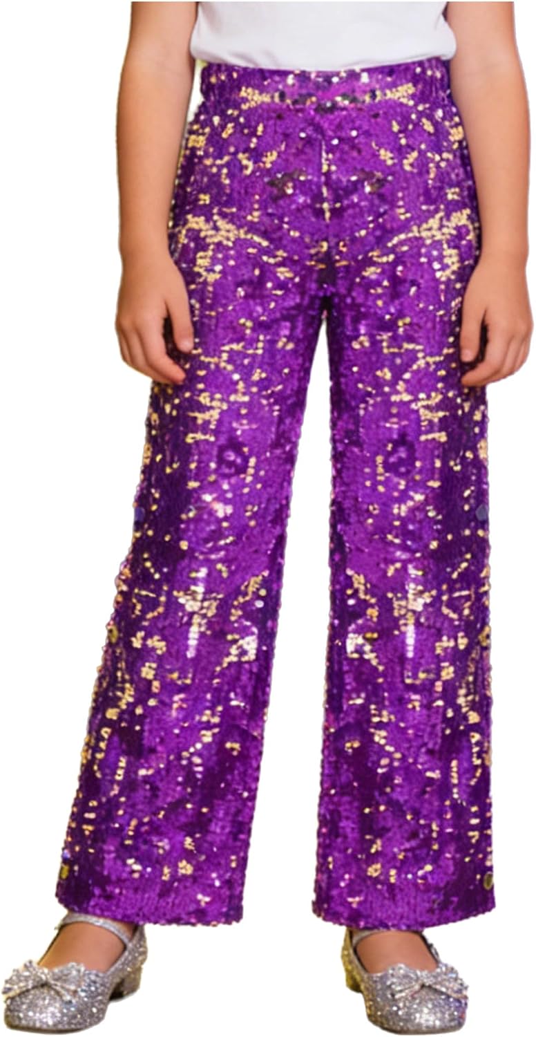 Choomomo Girls Sequin Glitter Flared Bell Bottom Pants Trousers for Rave Festival Disco Dance Activewear