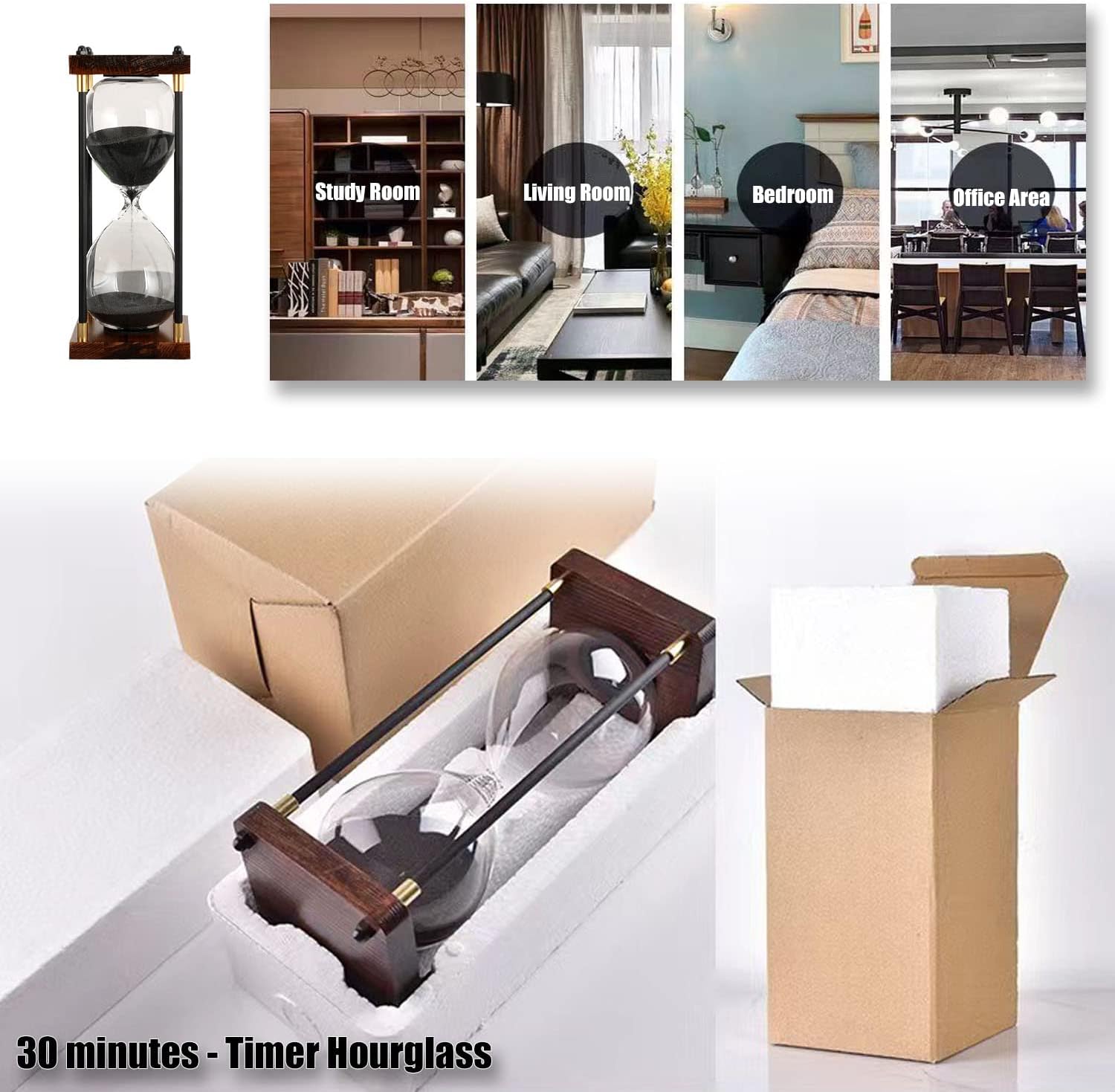 Sandglass Timer 30 Minutes Decoration,Wooden Frame Sand Timer Clock,Decorative Sand Timer Antique Style Gift Souvenirs For Hour Glass,Home Office Study Desk