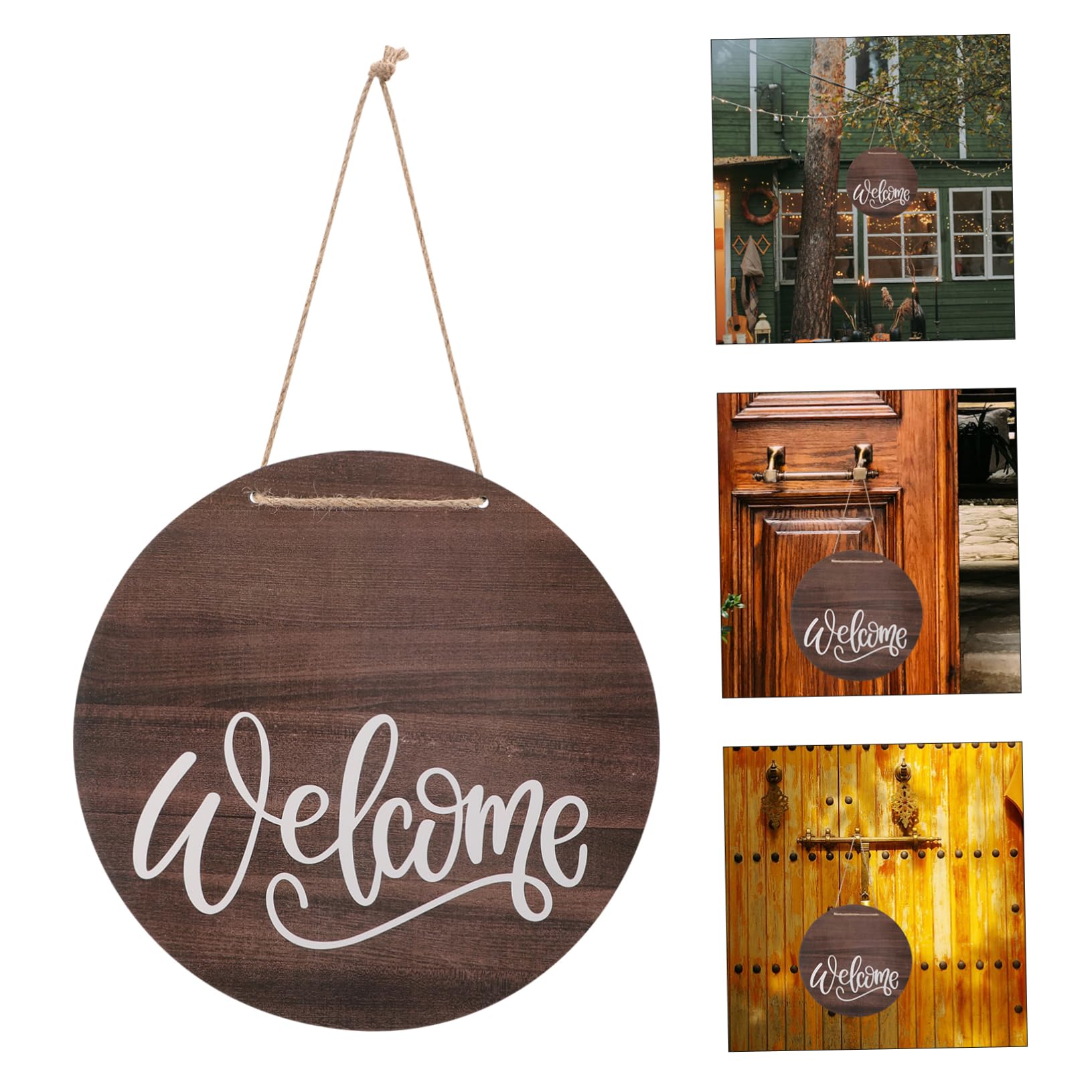 VINTORKY Farmhouse Style Welcome Sign Wooden Door Pendant Outdoor Decor for Porch