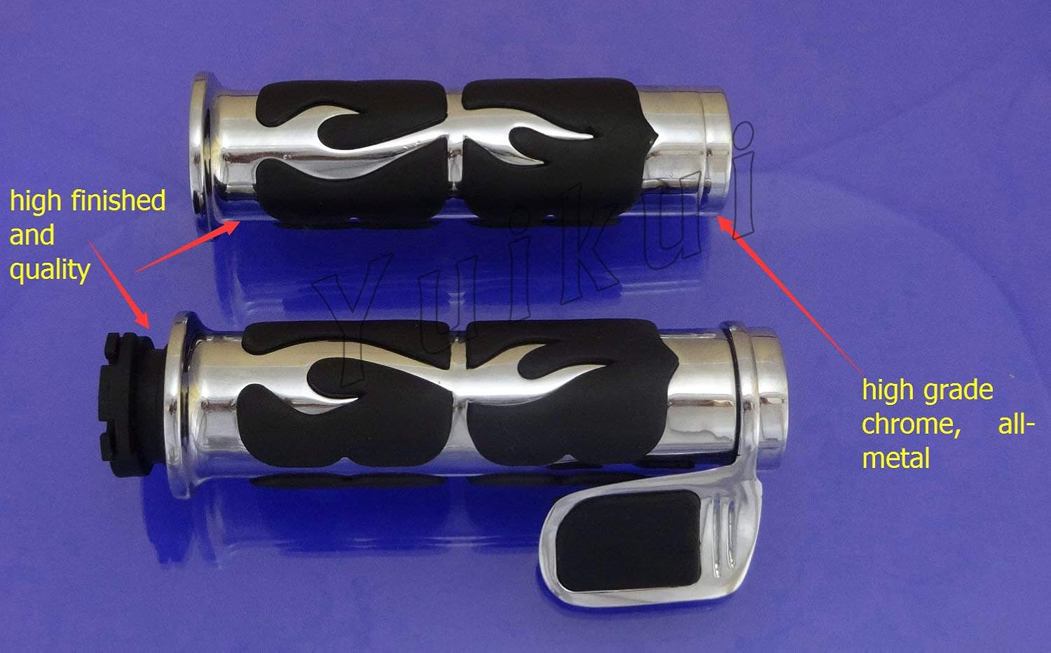 Motorcycle Black Rubber Chrome aluminium hand grips Fire Flame Grips Handlebar Bars Grips With Boss Throttle Compatible with HONDA VF 750 MAGNA All years