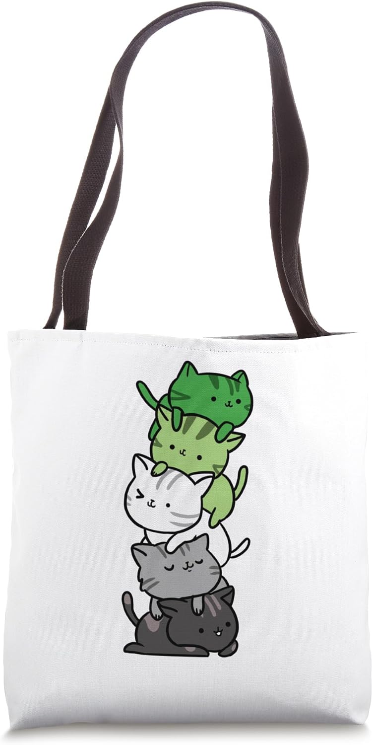 Kawaii Cat Pile Aromantic Pride Flag Tote Bag