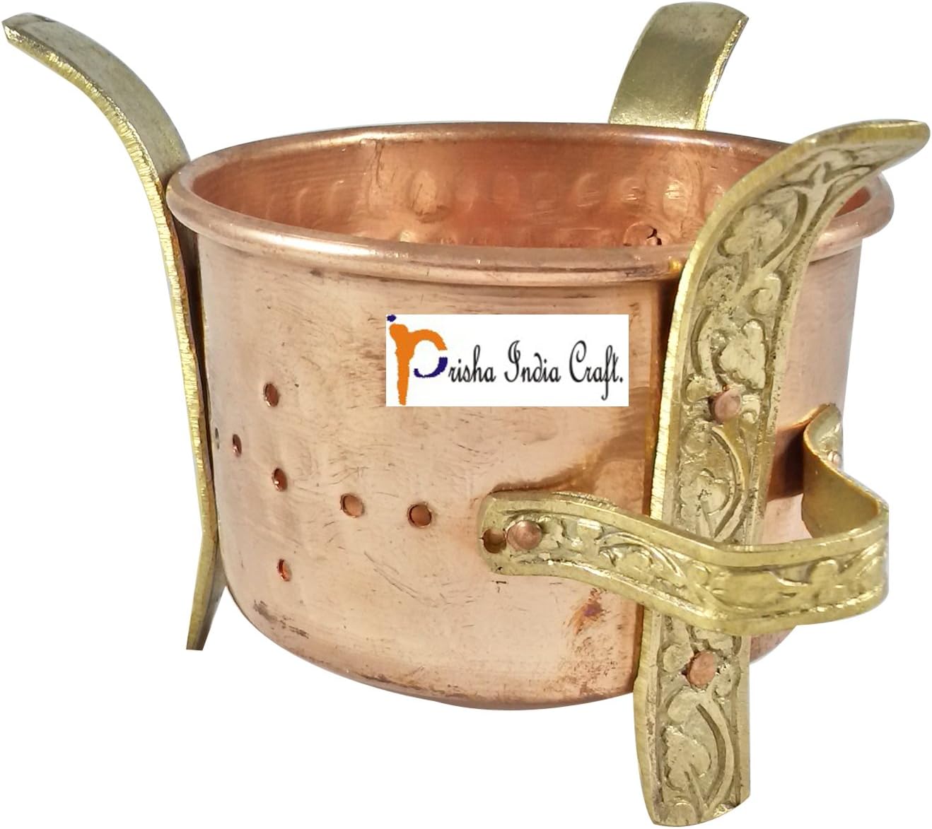 Set of 2 - Prisha India Craft ® Handmade Copper Brass Food Warmer Angeethi Traditional SIGDI Tabletop Burner 5.5 x 4.00 Inch, Christmas Gift with WOODEN KEYRING