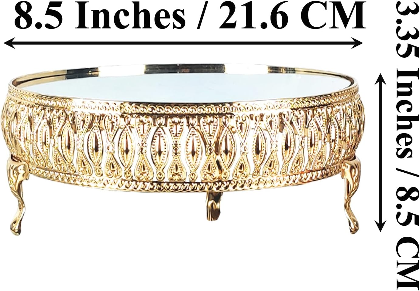 8.5 Inches Round Metal Cake Display Stand with Mirror Top Plate, Gold Fondant Cake Cupcake Dessert Fruit Stand Pedestal, Bakeware Wedding Birthday Baking Party Supplies Centerpiece