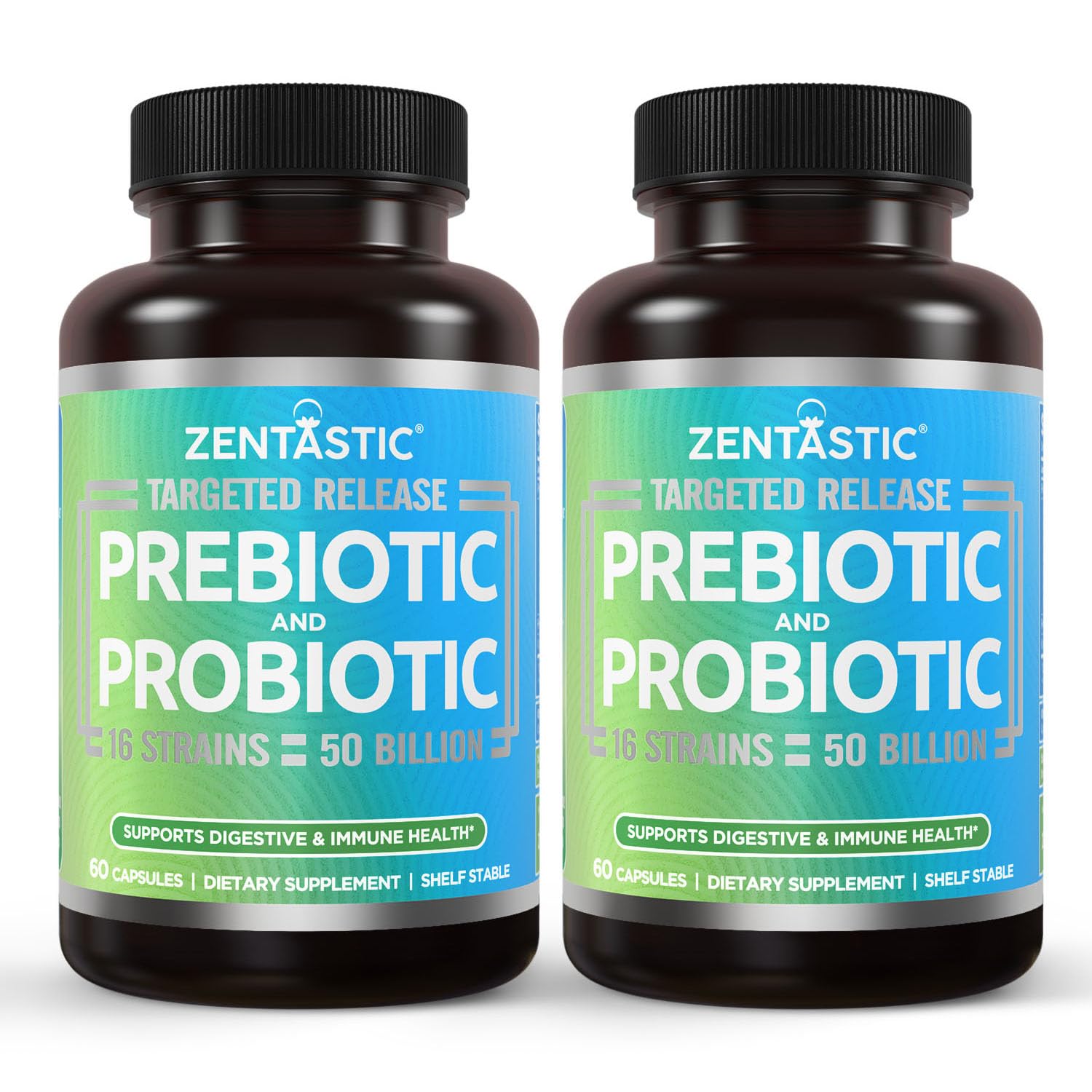 Zentastic Probiotics & Prebiotics Supplement for Men & Women 50 Billion CFU 120 Count (Package of 2)