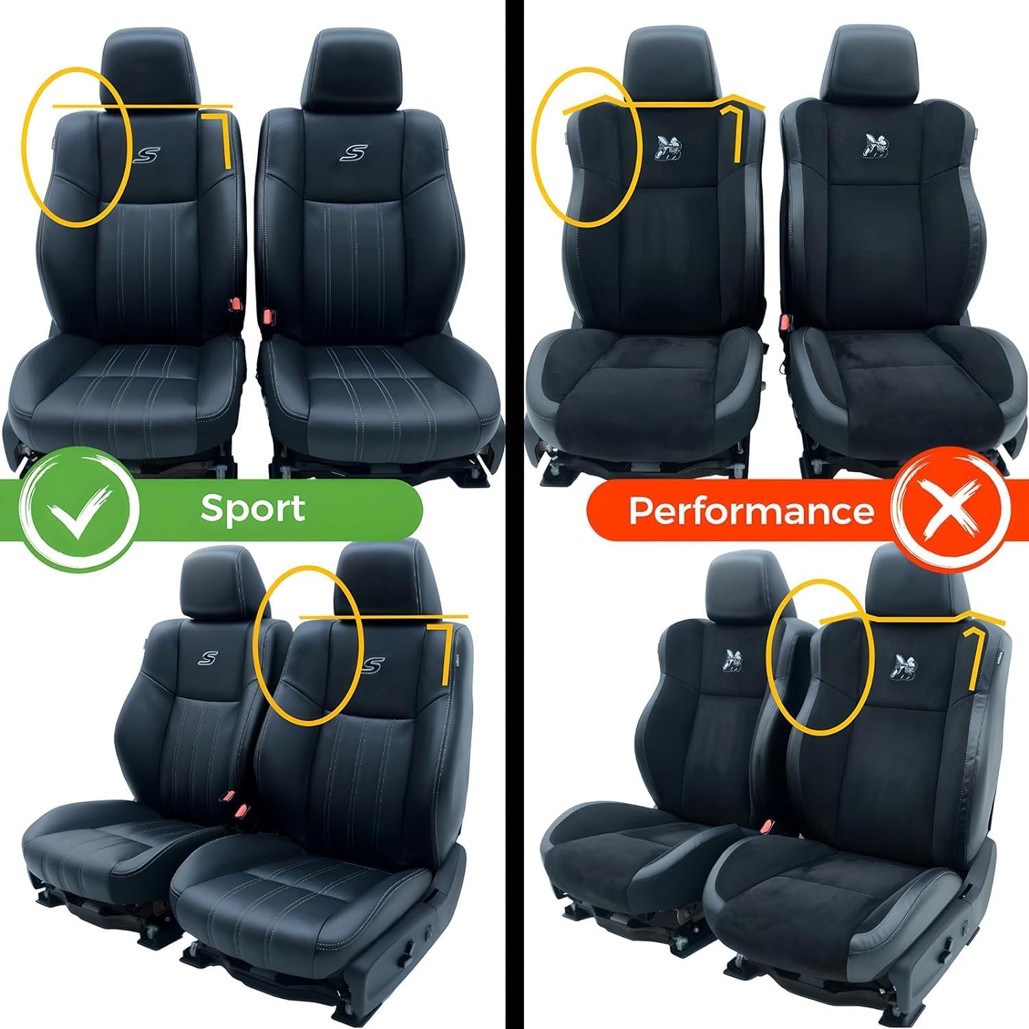 GIANT PANDA Custom Fit Charger Leather Car Seat Covers for Dodge Charger SXT GT RT Sport Seats 2015-2023, Not fit Base/Performance Seats, Full Set (Black)
