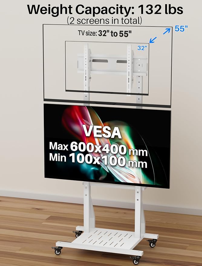 Soporte Móvil para TV de Doble Pantalla KAMIWI con Estante miniatura 2