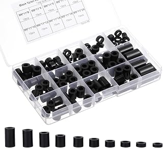 100 PCS Black Nylon Round Spacer Assortment Kit Id 6.2mm,Od 11mm, 3mm 4mm 5mm 6mm 8mm 10mm 15mm 18mm 20mm Length Nylon Round Outlet Spacers Non-threaded, Suitable for M6 Screws Hardware Spacer Bracket