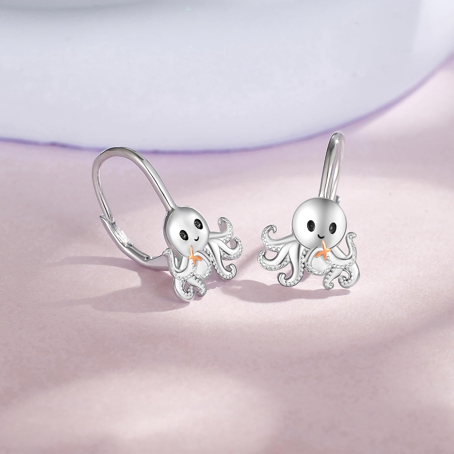 Octopus Earrings Sterling Silver Octopus Leverback Earrings Octopus Jewelry for Wome