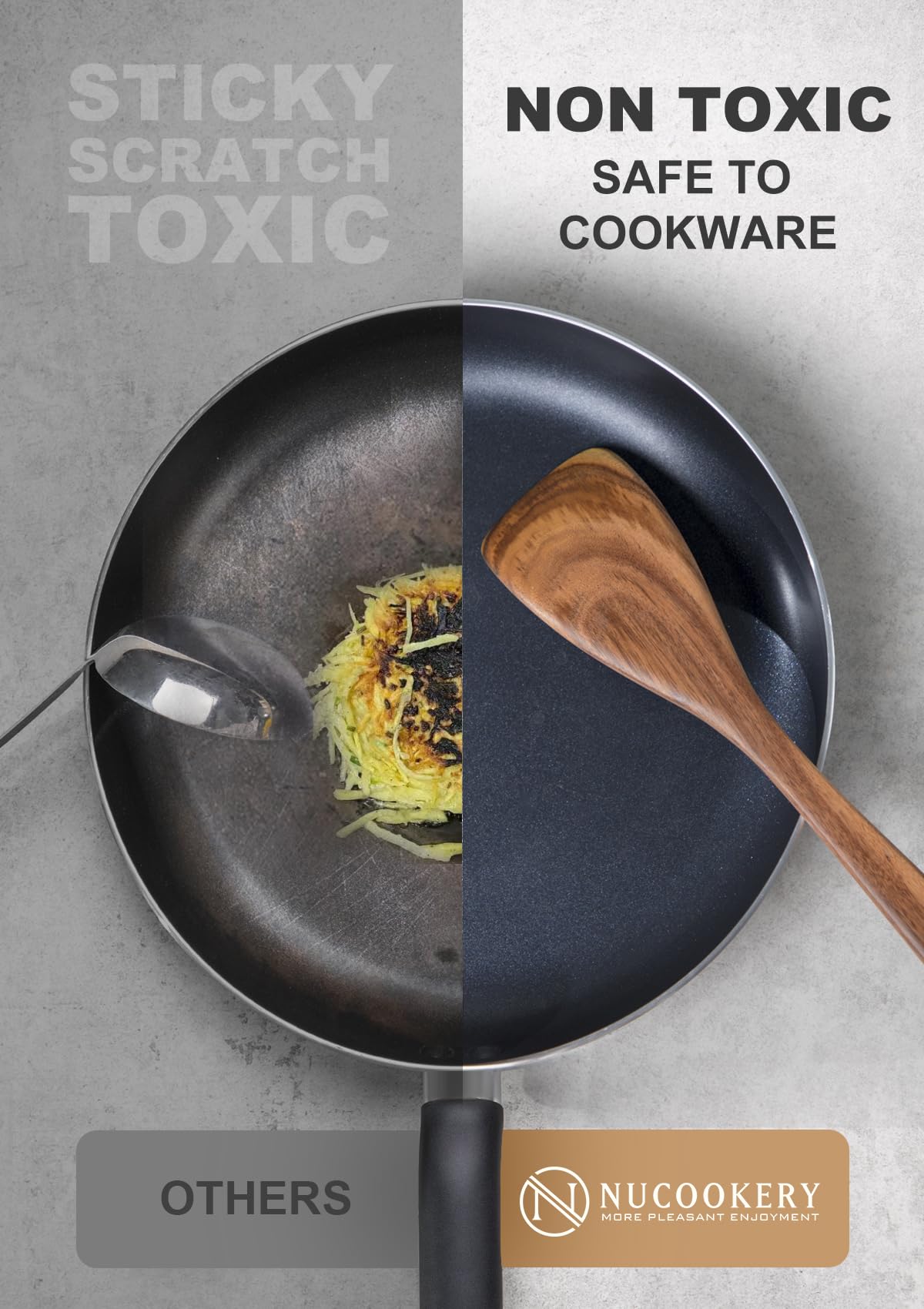 Nucookery Zestaw drewnianych przyborów kuchennych z uchwytem, zestaw przyborów kuchennych z drewna tekowego, uchwyt na przybory ceramiczne na blat, nieprzywierające drewniane łyżki do gotowania,