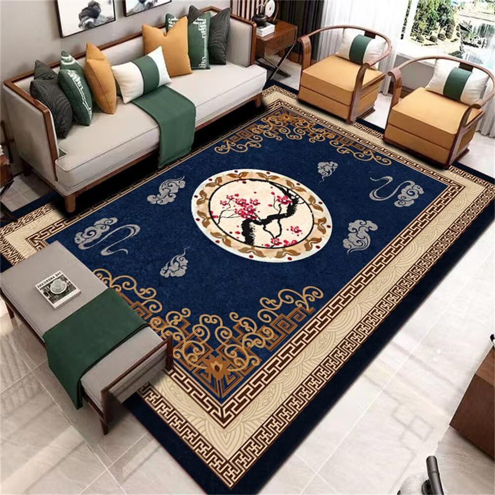 Tapis de fleurs orientales bleu 100x200 pour une déco de chambre fille cosy