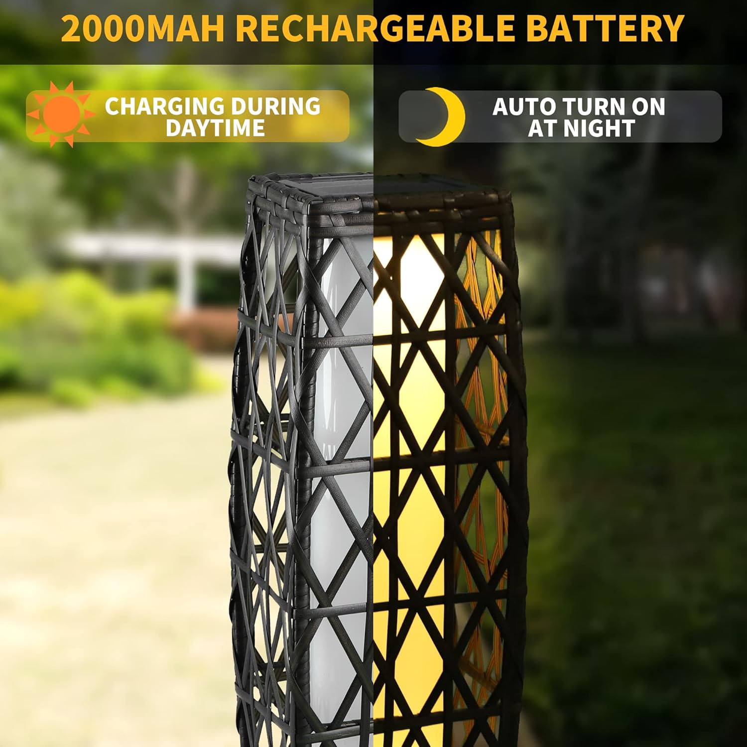 Solar Floor Lamp,Outdoor Floor Lamp,Solar Lanterns Outdoor Waterproof,Solar Powered Resin Wicker Lamp,Weather-Resistant Rattan Deck Light for Porch, Garden,Patio,Deck