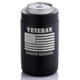 Personalized Veteran Can Cooler – Laser Engraved American Flag & Custom Text | Black Insulated Stainless Steel Beverage Holder | Gift for Veterans, Military Appreciation | Lifetime Creations