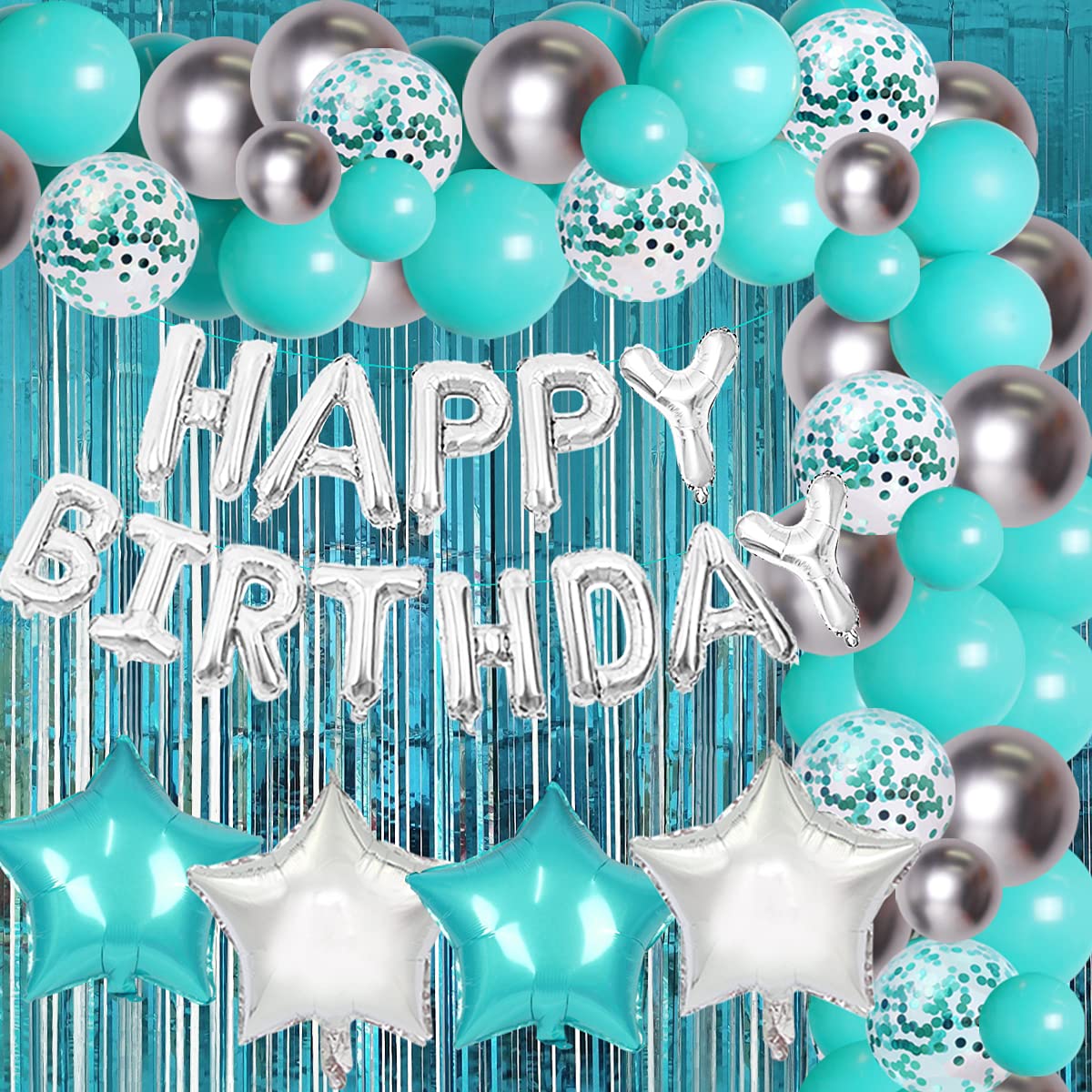 Buy Teal Blue Silver Birthday Party Decorations Balloons Garland Kit