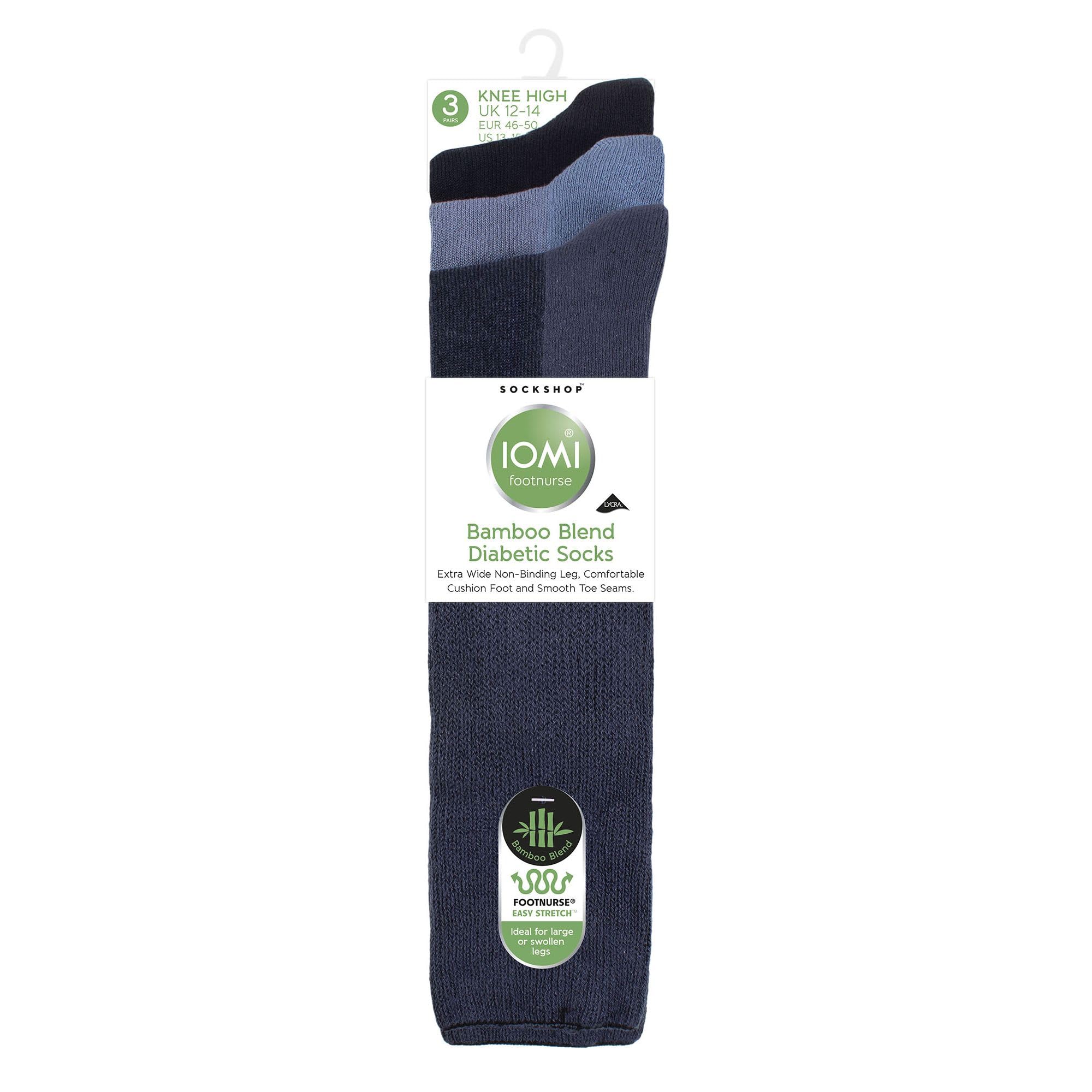 IOMI 3 Paires Chaussettes Hautes Diabétiques Longues Extra Large Chaussettes Sans Elastique