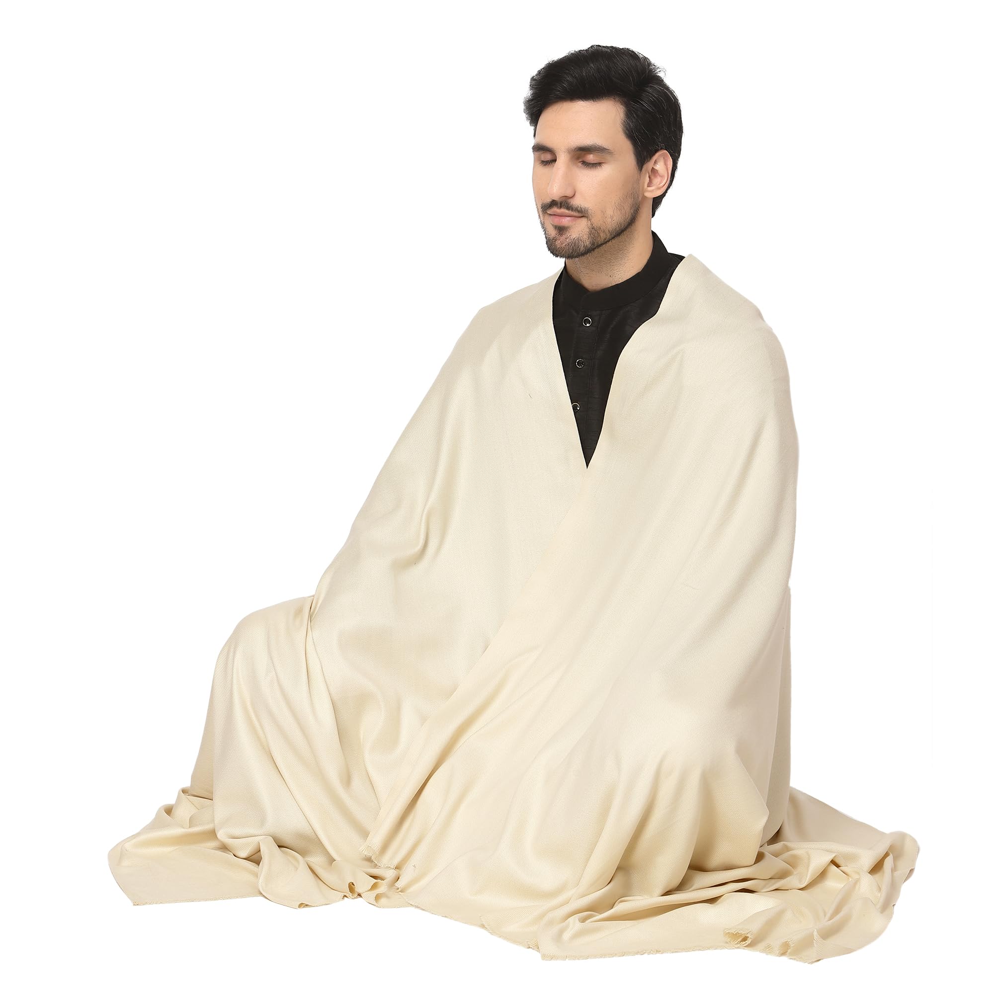 Weavers Villa Cream Cashmere Lohi, Shawls For Men, 125Cm X 250Cm