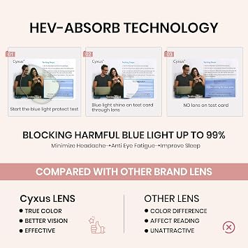 Cyxus Blue Light Glasses for Woman, Lightweight Computer Glasses 8169 | Anti-Migraine, Anti-Headaches, UV Protection for Screen Time, Anti-Eye Strain for Work, Daily Use