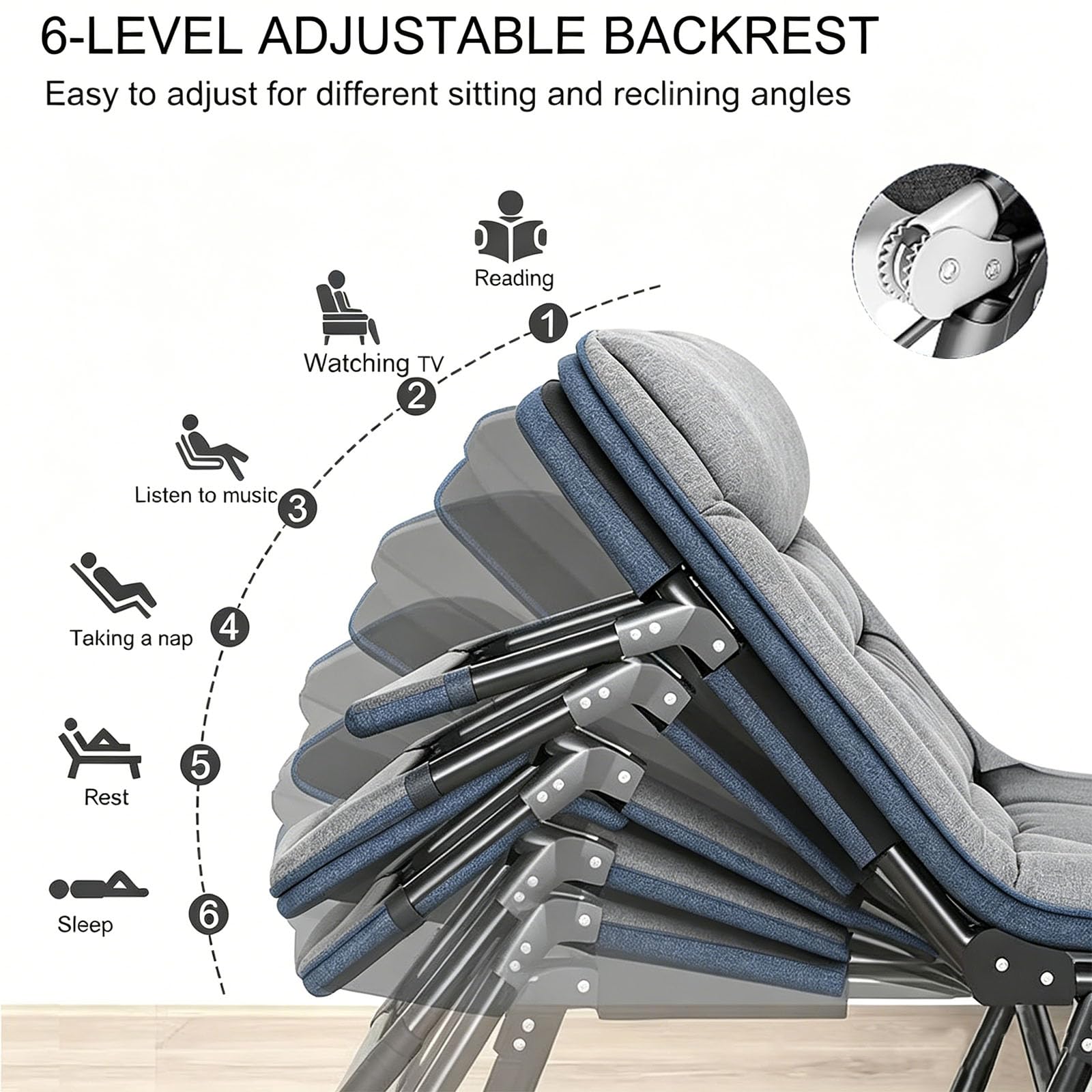 Feldbett Klappbar Sonnenliege mit Matratze, Campingbett mit 6-stufig Verstellbar, Campingliege Klappbar Extra Breit bis 160 kg, Gartenliege für Outdoor Camping Reisen, 190x65x30cm (Grau)