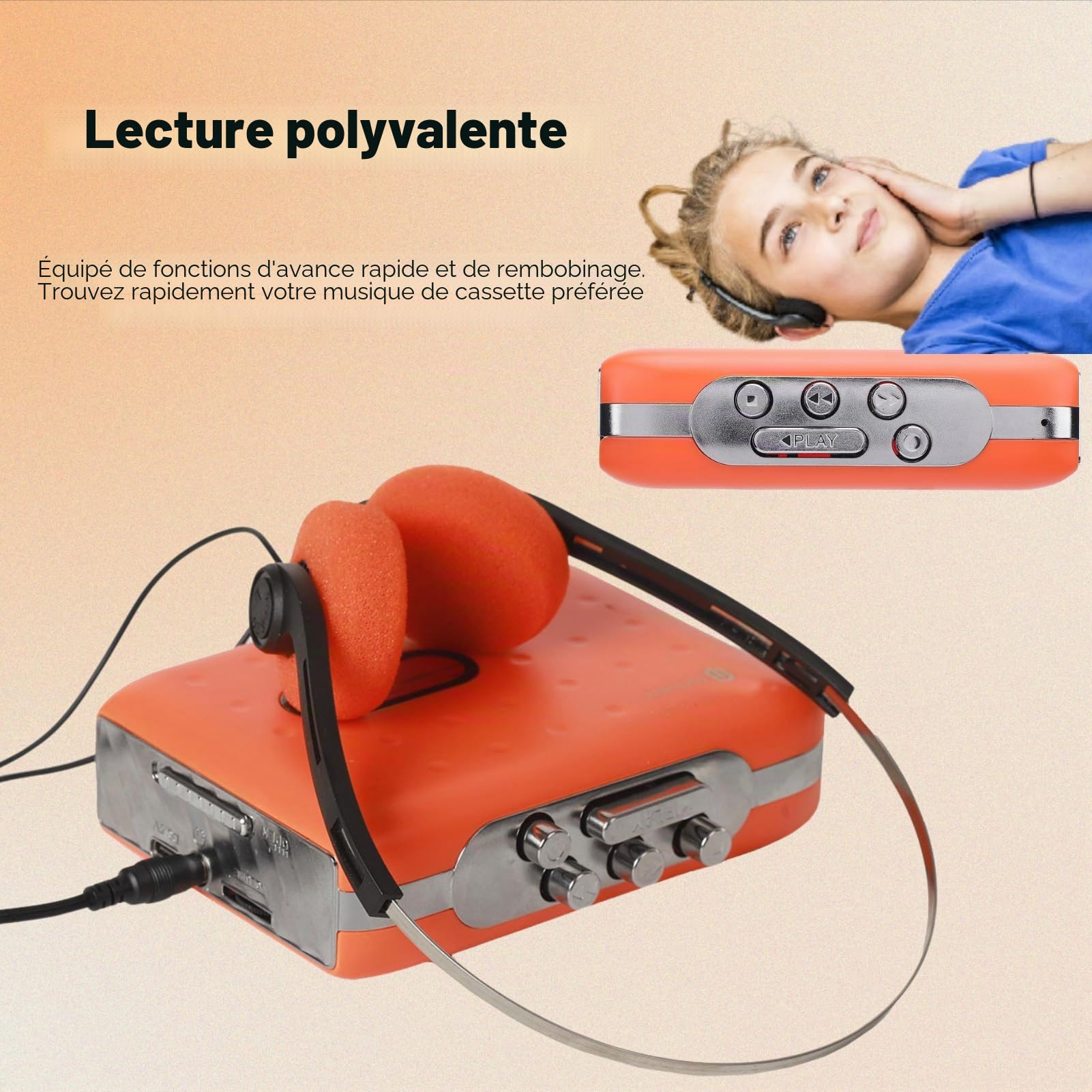 Convertisseur de Cassette USB à Cassette USB Portable avec Enregistreur de Microphone intégré et Socket de Casque Orange