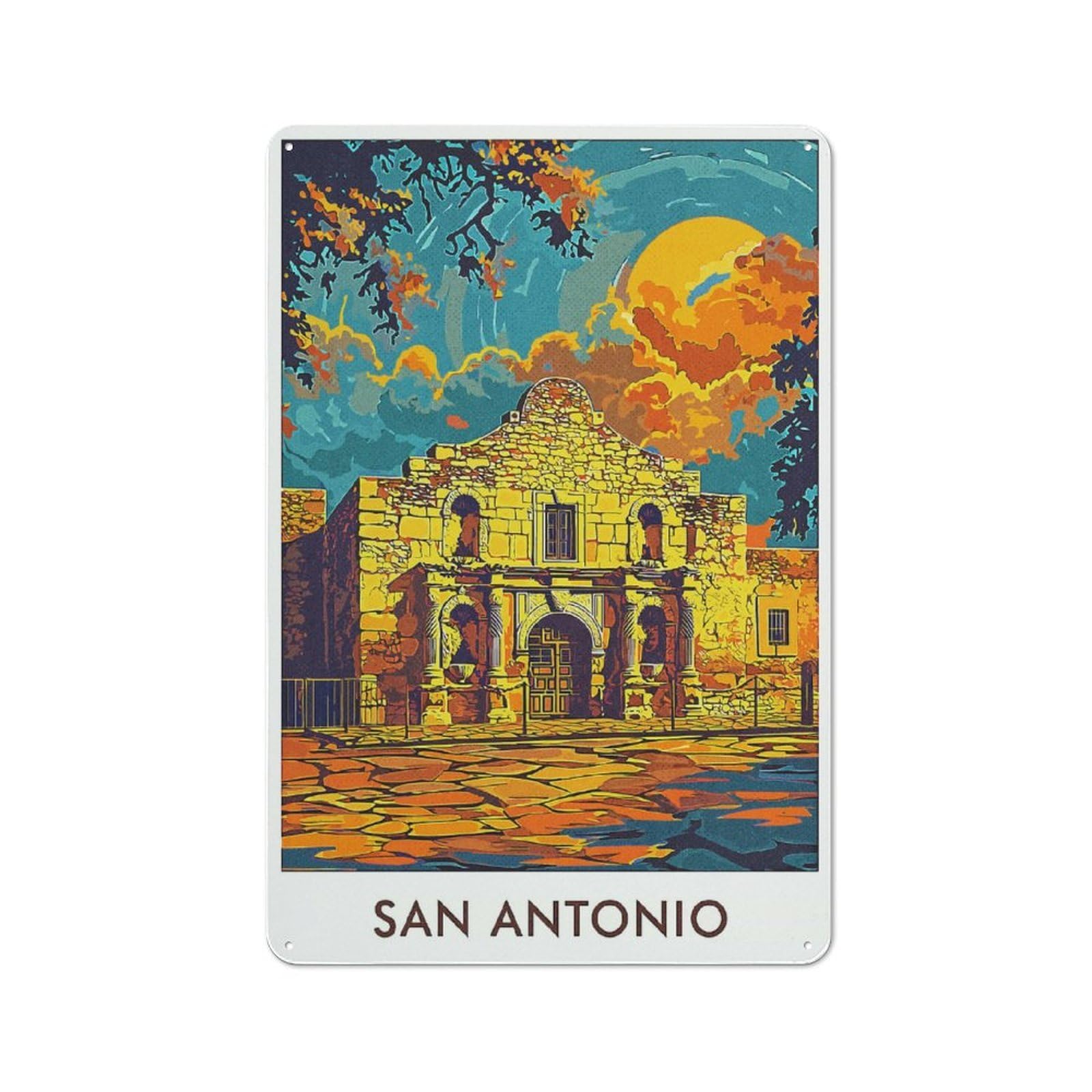 Junmoney Style-19 San Antonio Mission Retro Metal Wall Decor 30X20cm, Metal Sign For Bar, Kitchen, Garage Or Games Room