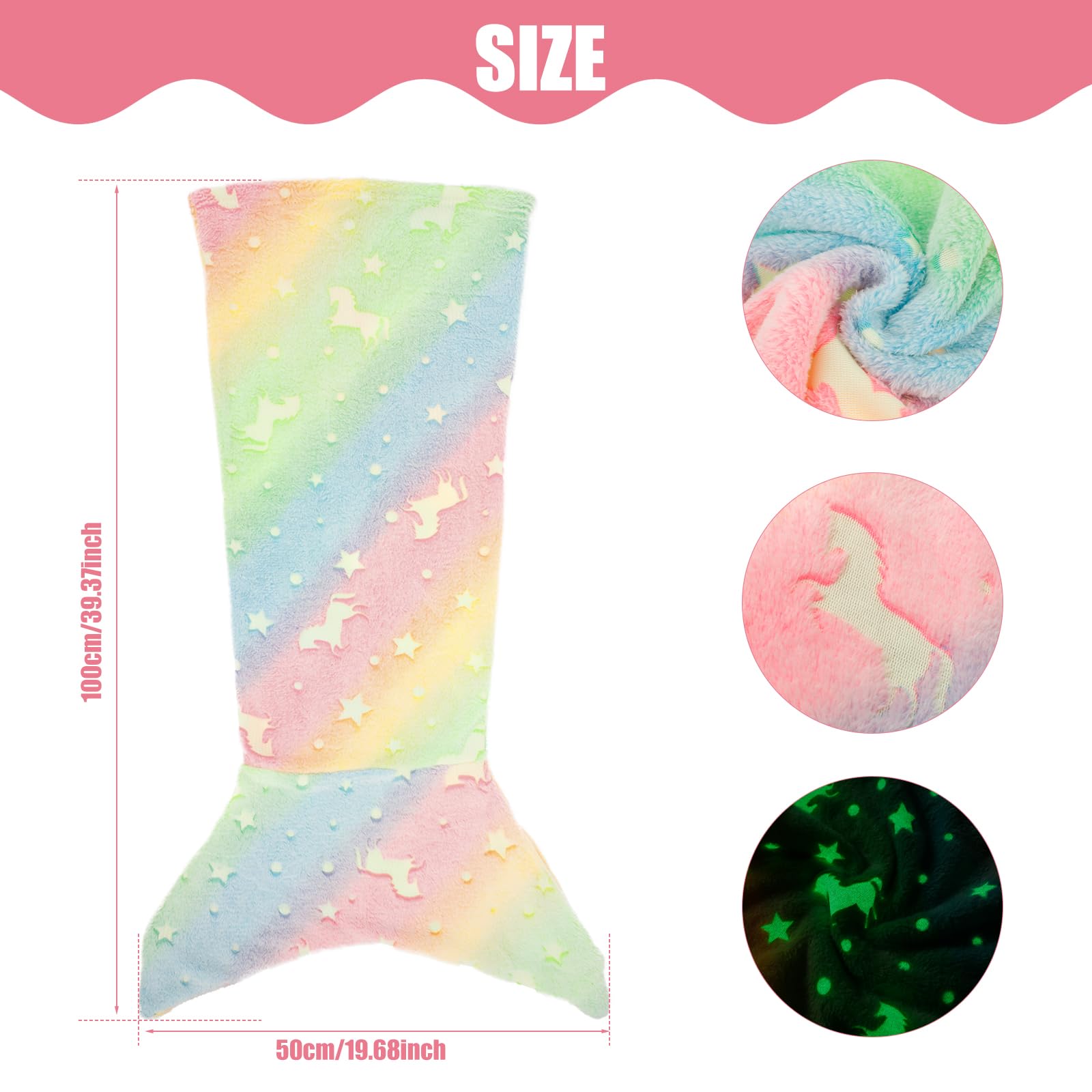 GUIJZSLTRG Kids Mermaid Tail Blanket 50x100cm Luminous Mermaid Blanket Flannel Girls Toys Colorful Snuggle Blankets Wearable Soft Mermaids Sleeping Bag for Toddler Teens Birthday, All Seasons - Image 2