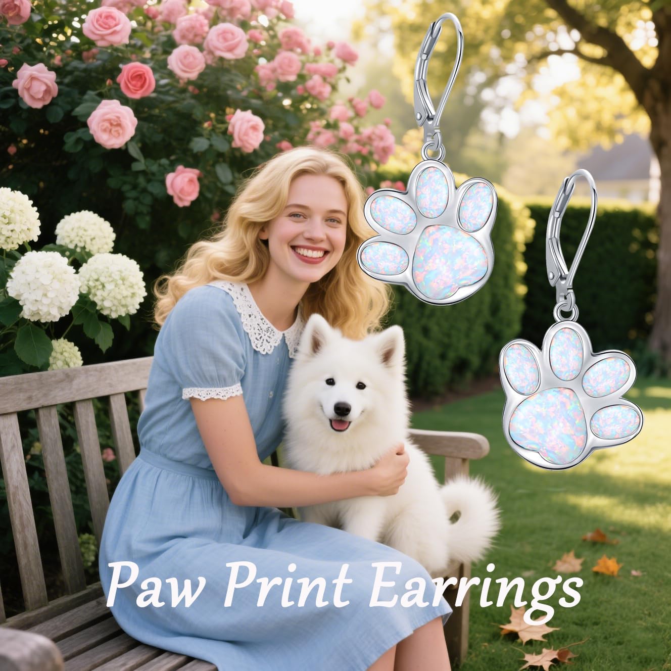 VONALA Paw Print Earrings with Turquoise/Black Onyx/Moonstone/White Opal/Cat Eye Stone/Lapis Lazuli for Women 925 Sterling Silver Dog Earrings Animal Jewelry