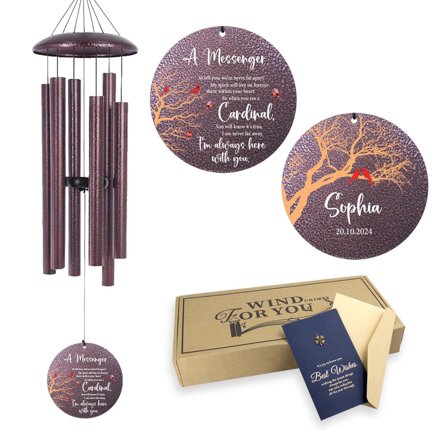 Tree Life&amp;Cardinal Memorial Wind Chimes for Loss of Loved One