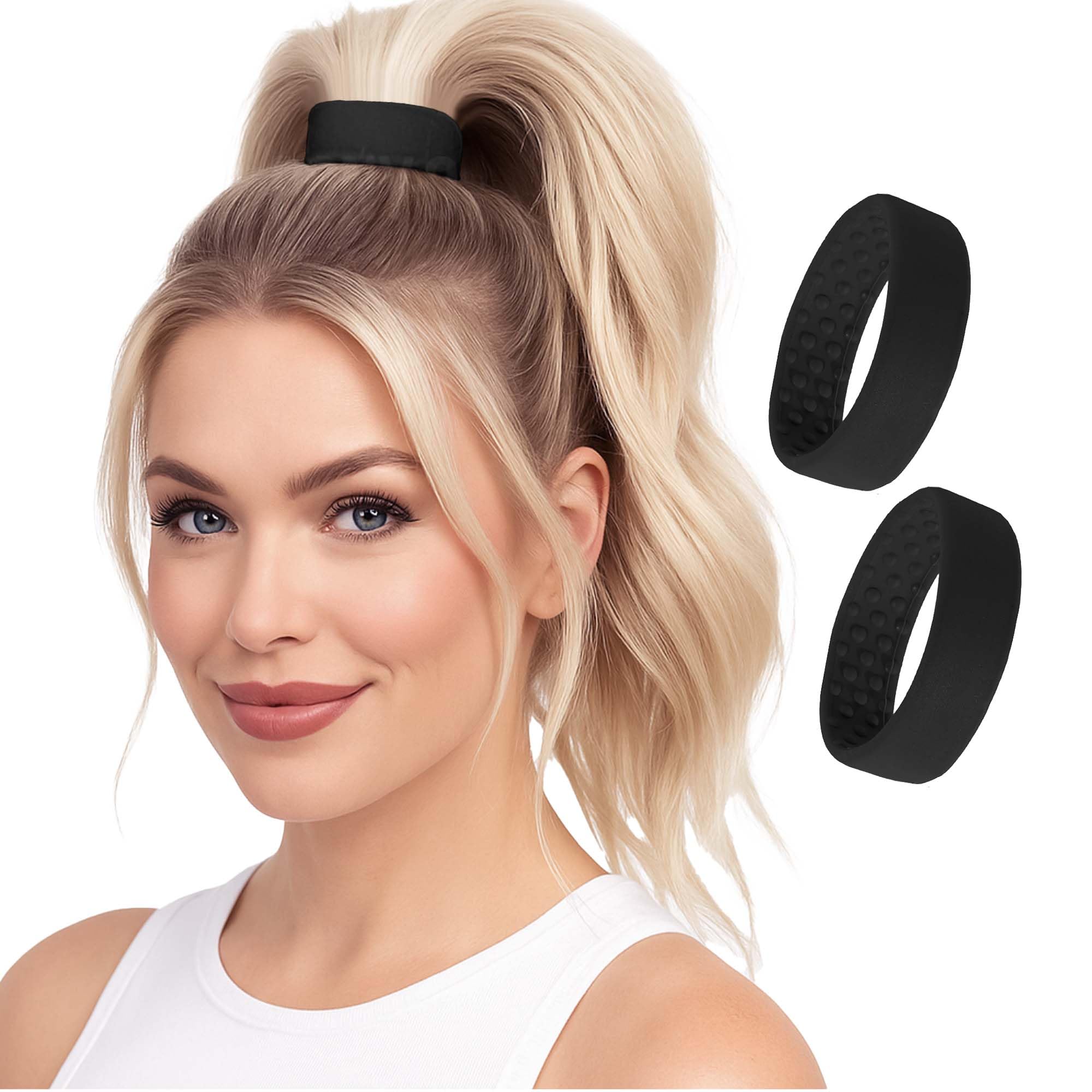 PONY-O Medium for Fine to Normal Hair or Slightly Thick Hair - Revolutionary Hair Tie Alternative Ponytail Holders - 2 Pack Black Original Patented Hair Styling Accessories