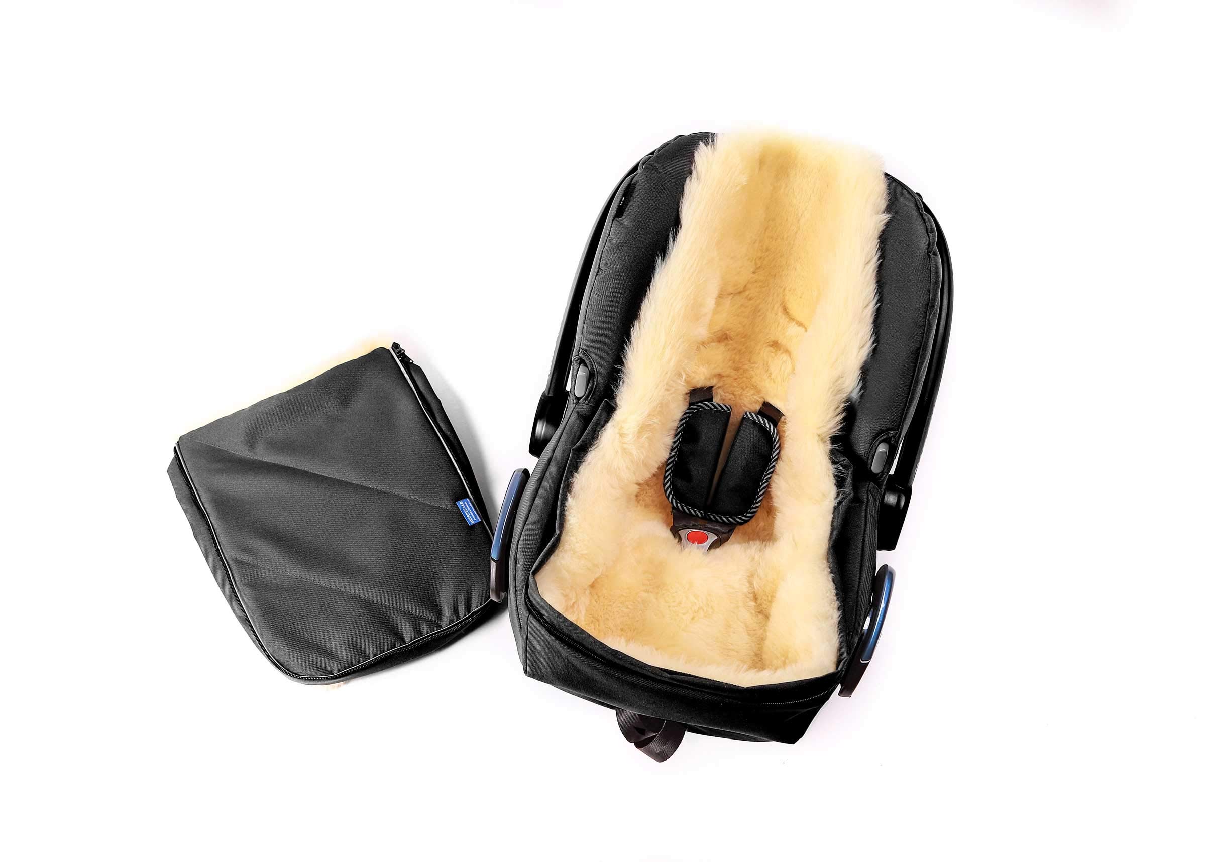 Hofbrucker Winterfußsack für Babyschale, kuscheliger universal Lammfellfußsack, Babyfussack mit medizinischen Lammfell, warmer Winterfußsack Deutsche Herstellung