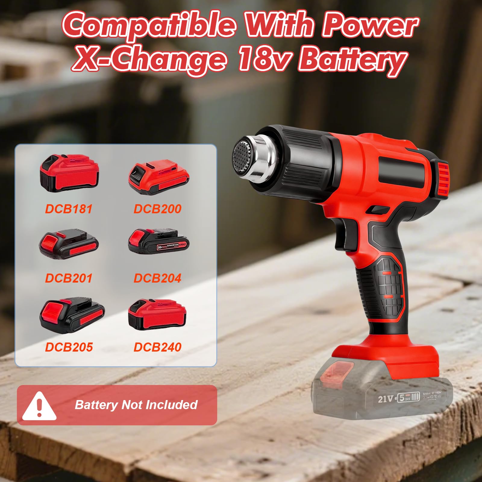 Secador de aire caliente con batería para Makita 18V, soplador de aire caliente inalámbrico con pantalla LCD digital y 3 boquillas pistola de aire caliente, calentamiento rápido de 50-550°C para tubos