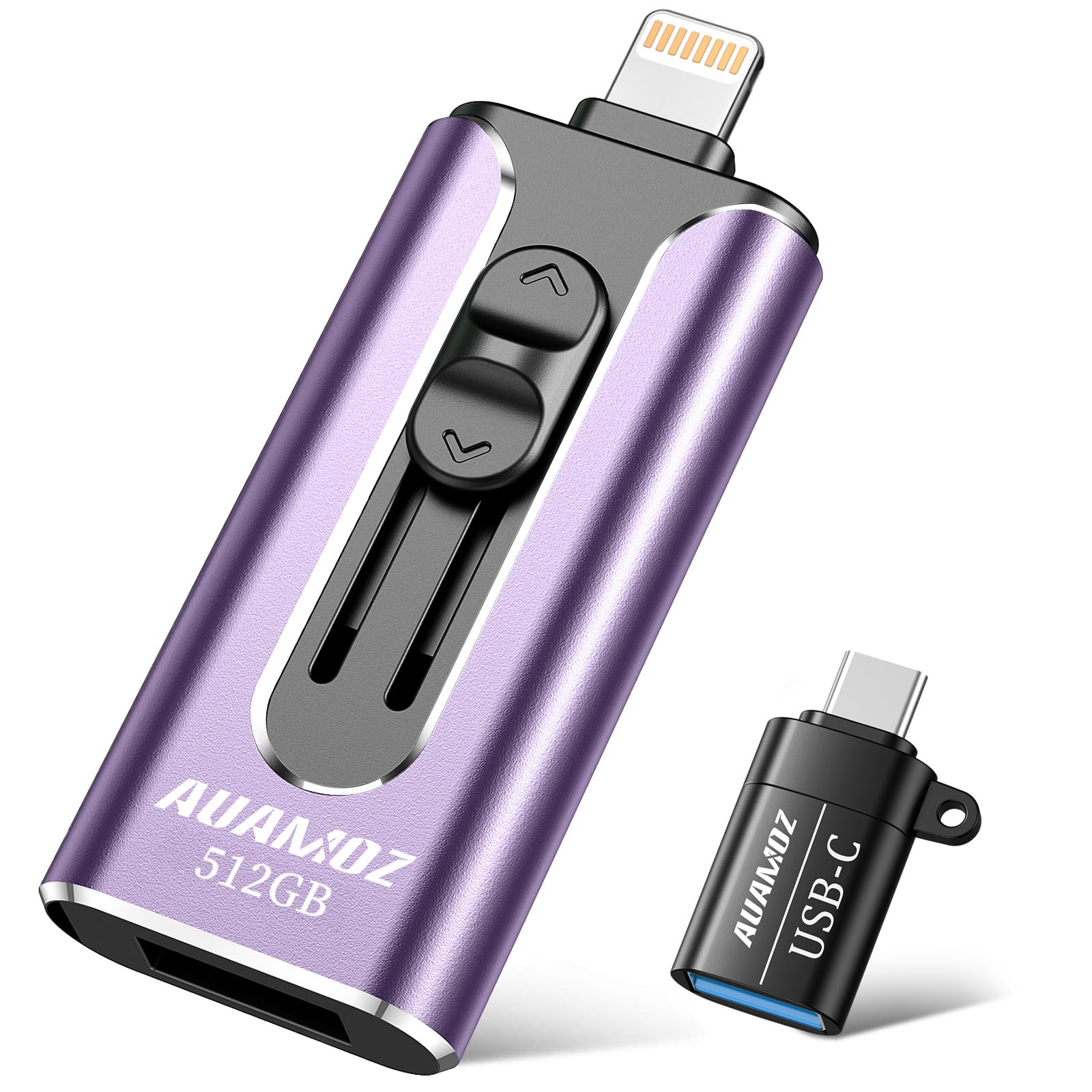 AUAMOZ 512GB Flash Drives Intended for iPhone, Memory Stick Storage for Photos and Videos Backup, Compatible with iPhone iPad Android PC, Plug and Play, No Application Required (Light Purple)