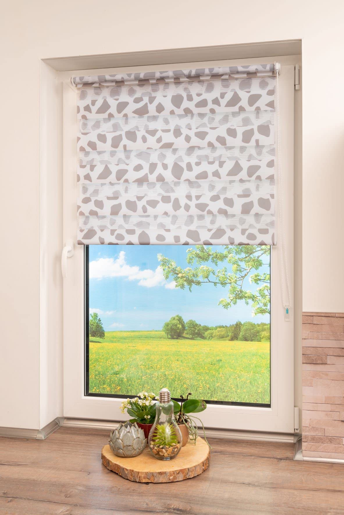 Khome K-Home Klemmfix Doppelrollo Madrid ohne Bohren Stein Taupe Bedruckt 40 x 150 cm (B x L) – Bild 6
