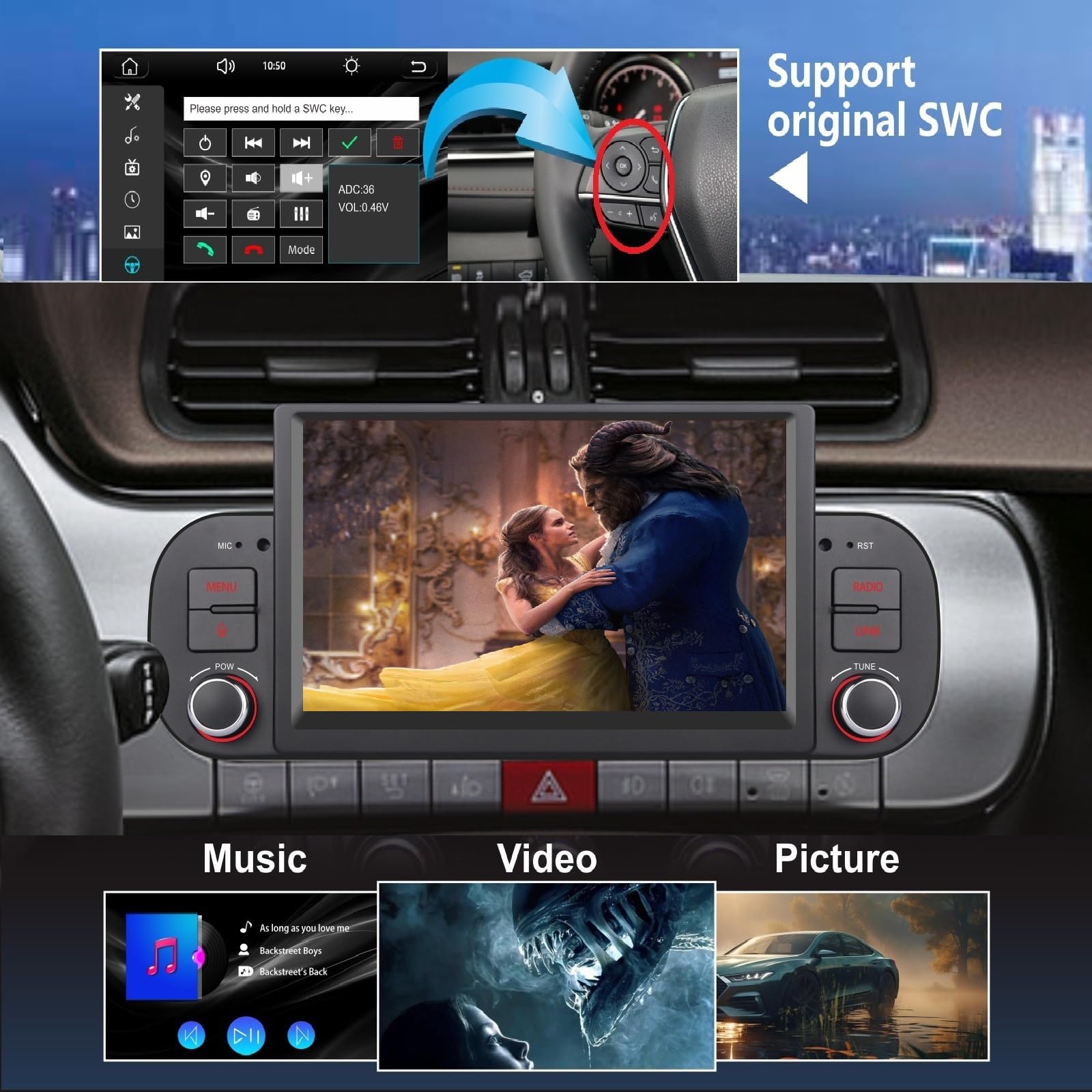 Autoradio per Fiat Panda 2013-2020 7-Inch Wireless CarPlay & Android Auto，Bluetooth 5.0, Mirror Link, Touchscreen | RDS AM/FM, USB, DSP ad alta potenza, Subw EQ, SWC