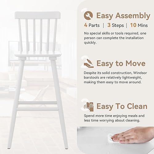 Miniatura 4 de LUE BONA Windsor - Juego de 2 taburetes de bar de madera para isla de cocina, estilo casa de campo de 24 pulgadas de altura de mostrador, sillas con