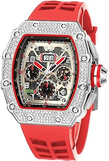 FANMIS Mens Bling Punk Diamond Chronograph Watches Fashion Style Silicone Band Sports Wrist Watch