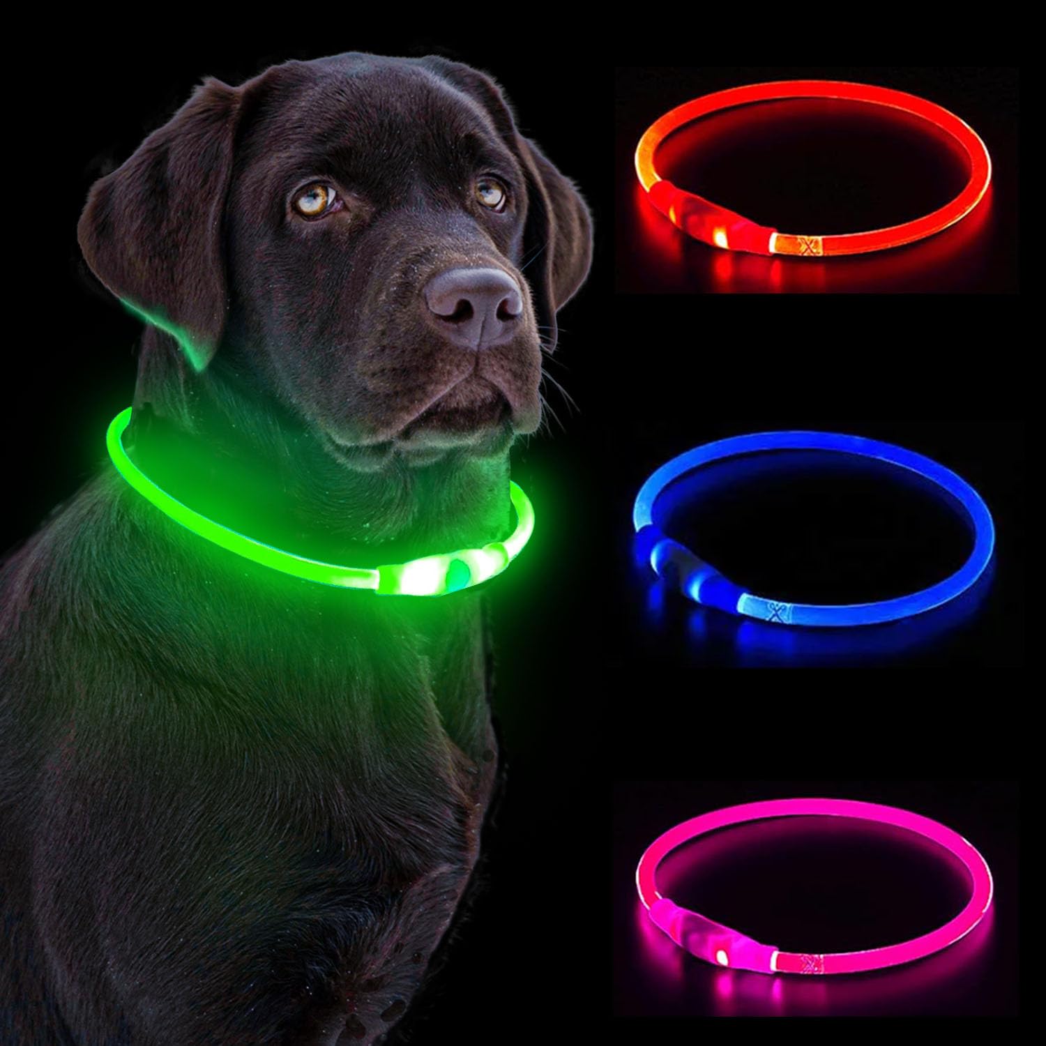 Glow Fetch It LED Dog Collar, Waterproof Light Up Dog Collar Rechargeable, Dog Safety Necklace for Night Walking, Adjustable Cut-to-Fit Silicone