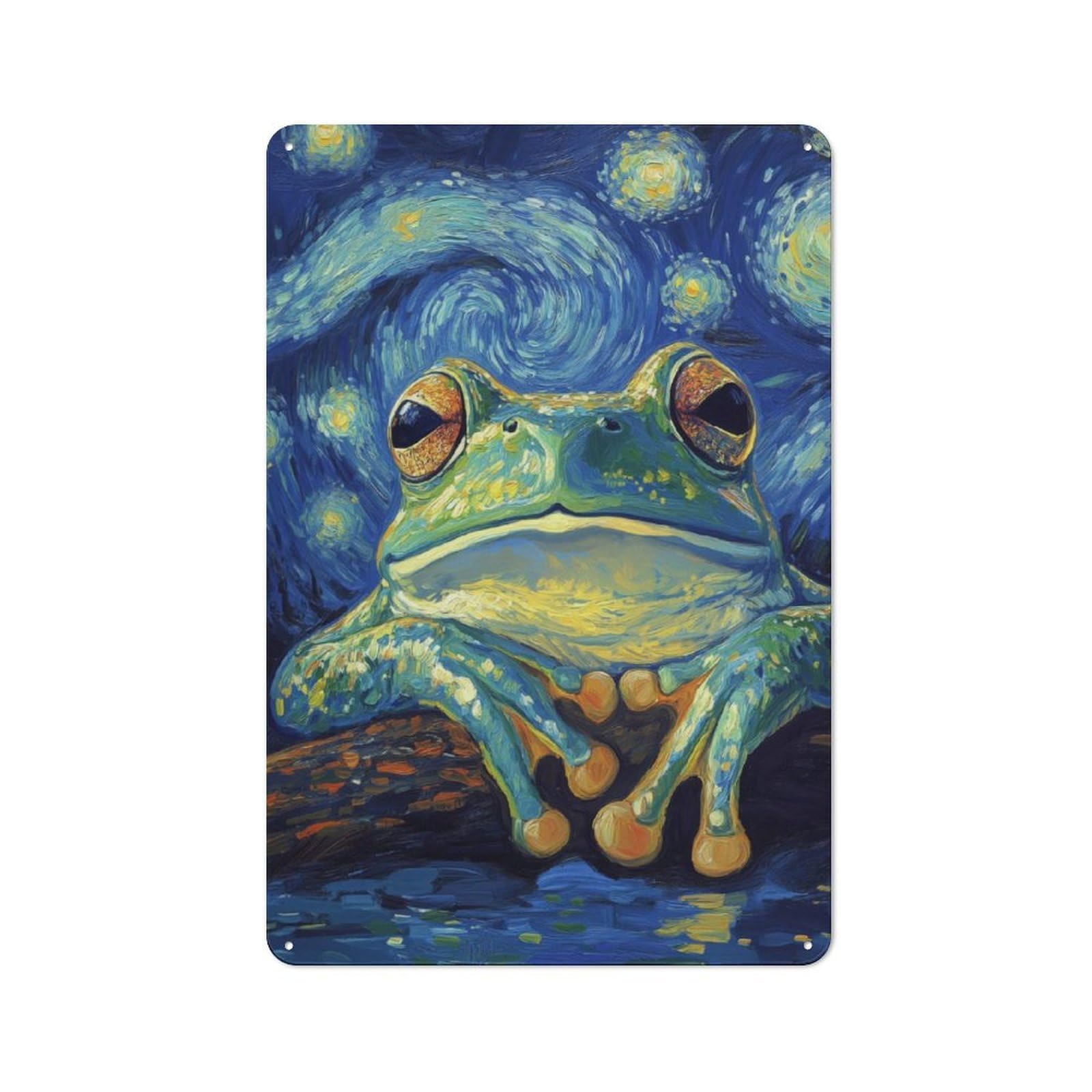 Junmoney Starry Night Frog Metal Wall Sign 30X20cm, Retro Decor For Pub Or Café, For Vintage Wall Decor Fans, For Garage And Workshop Walls