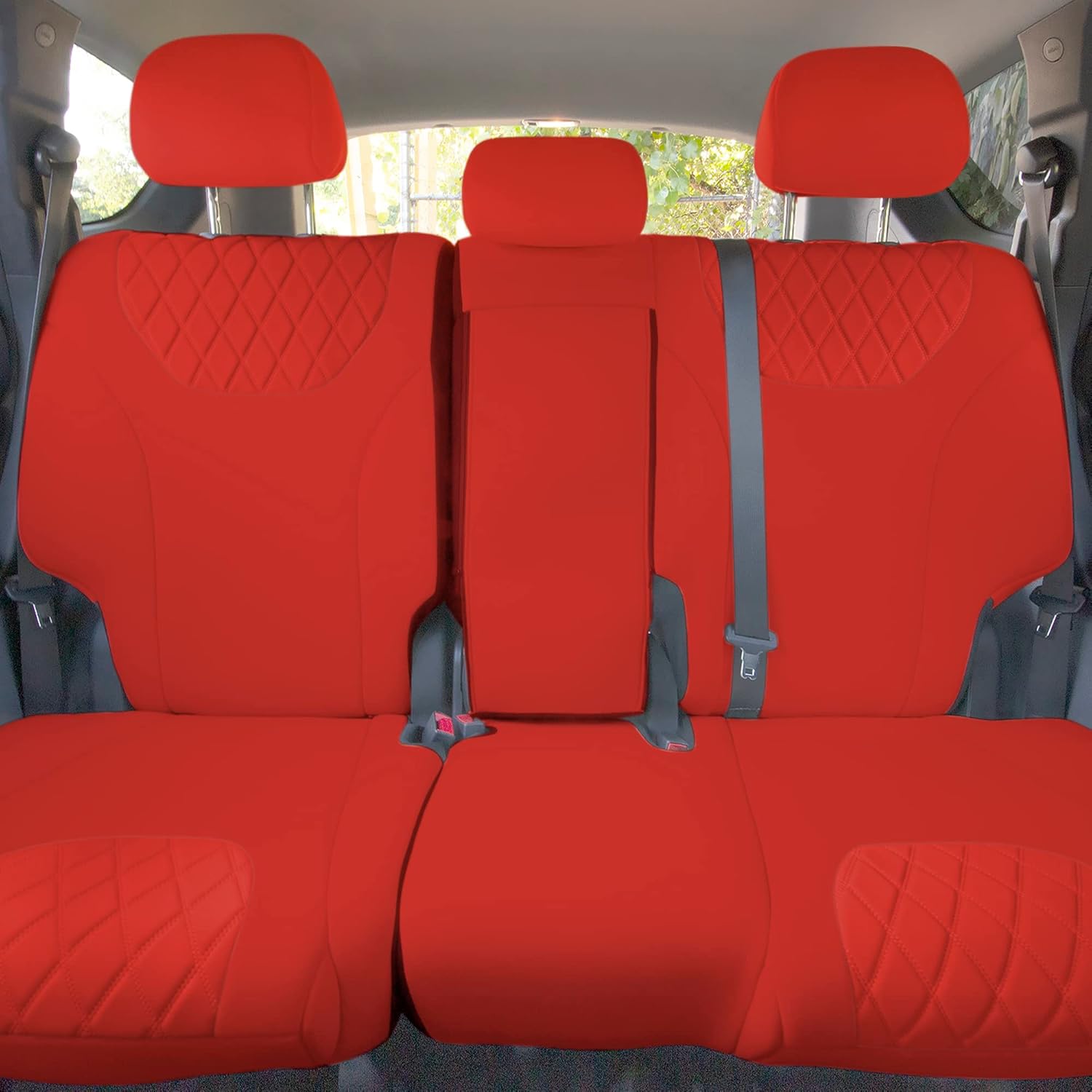 FH Group Custom Fit Car Seat Covers Specifically Made for 2019-2023 Hyundai Santa Fe, Rear Set Solid Red Ultraflex Neoprene Waterproof Automotive Seat Covers, Hyundai Accessories