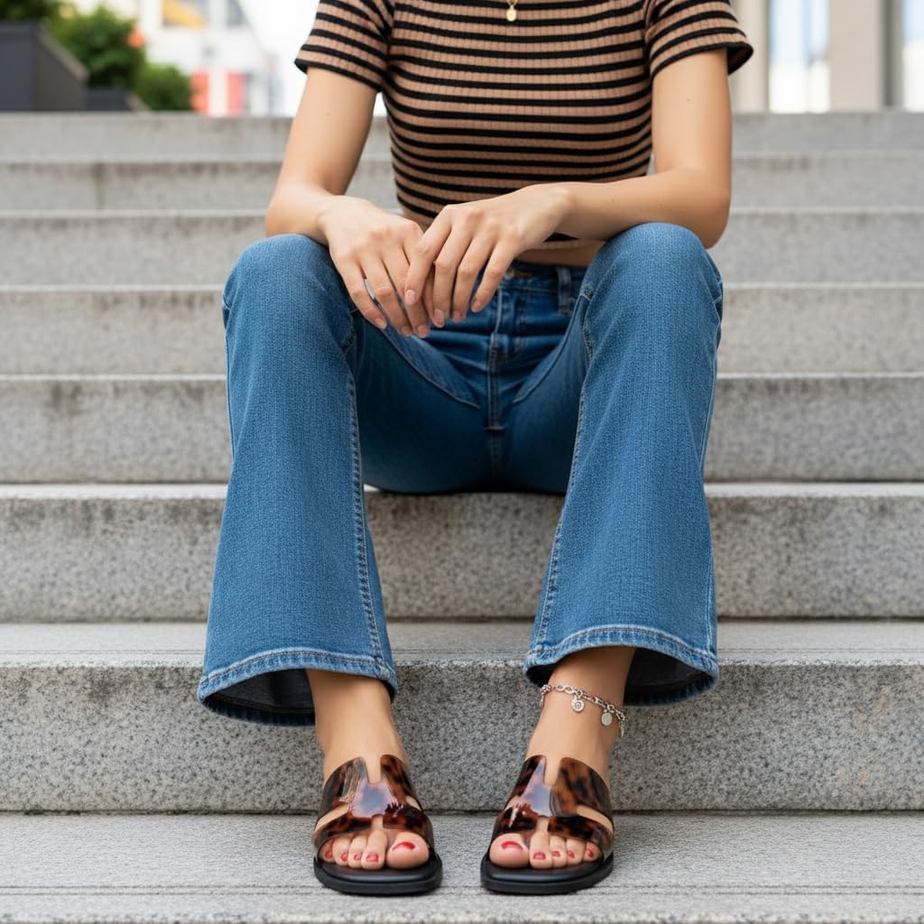 CUSHIONAIRE Voyage Cutout Strap Slides for Women, Slip On Summer Flats, Trendy Footwear, Comfortable Vacation Style Sandals for Women