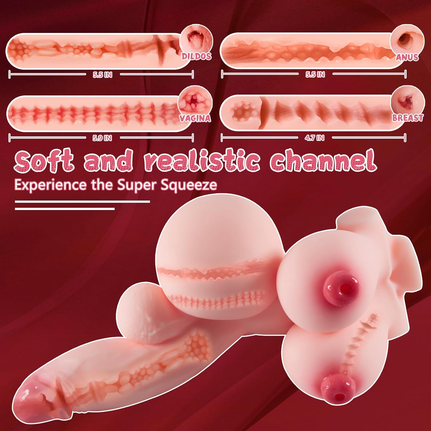 11.2lb Shemale Sex Doll FUTA Sex Toys with Penetrable Dildo Nipples and Pussy Ass, Trans Sex Doll Torso Male Masturbator, 5 in 1 Unisex Love Doll Gay Couple, Transsexual Torso Toy with Huge Dildo
