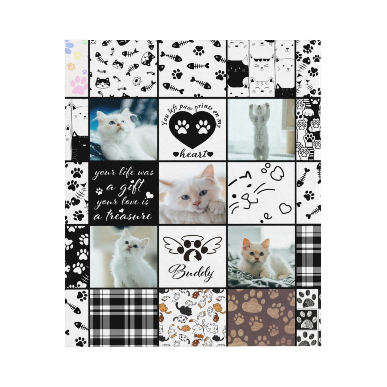 WARMTHLOVE Custom Cat Blanket with Photos and Name Memorial Gifts Personalized Throw Blanket Sympathy Remembrance Gifts 5 Photos