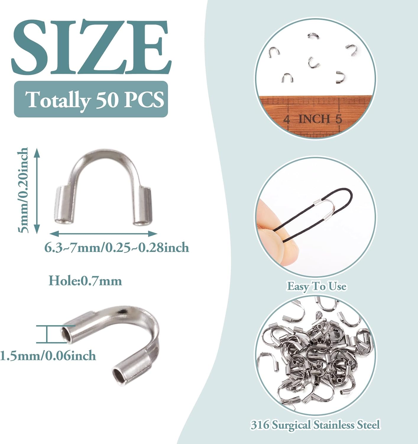 Pandahall 50 Pcs Stainless Steel Wire Protector U Shape Loops Guardian Terminator Metal Wire Protectors Guard Thread for Necklace Bracelet Earring Jewelry Making - Image 2