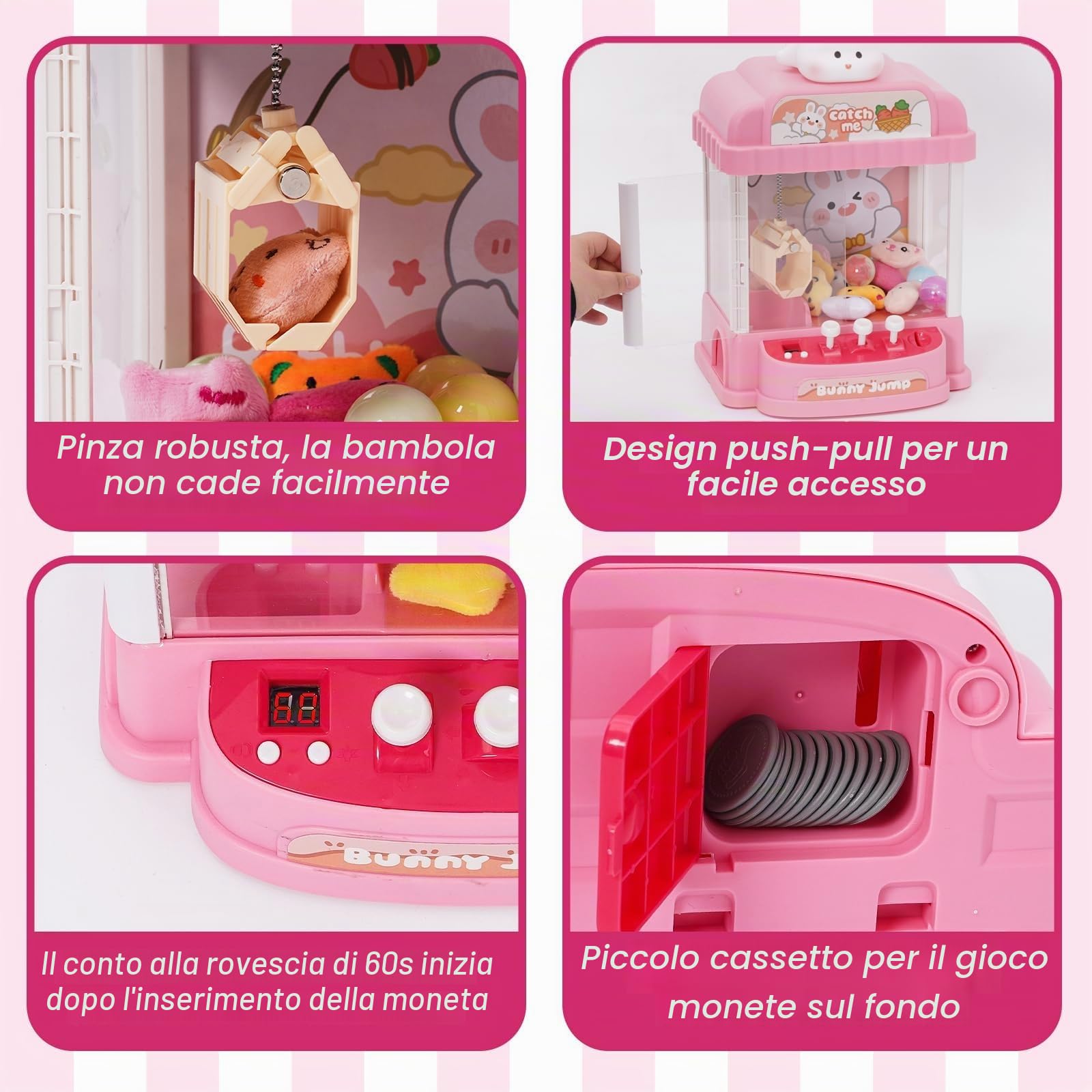 Macchina ad Artiglio per Bambini con 10 Giocattoli di Peluche e 10 Gashapons Candy Grabber Macchina Caramelle Mini Distributore per Bambini Giochi Arcade con Musica Regalo per Natale e Compleanno