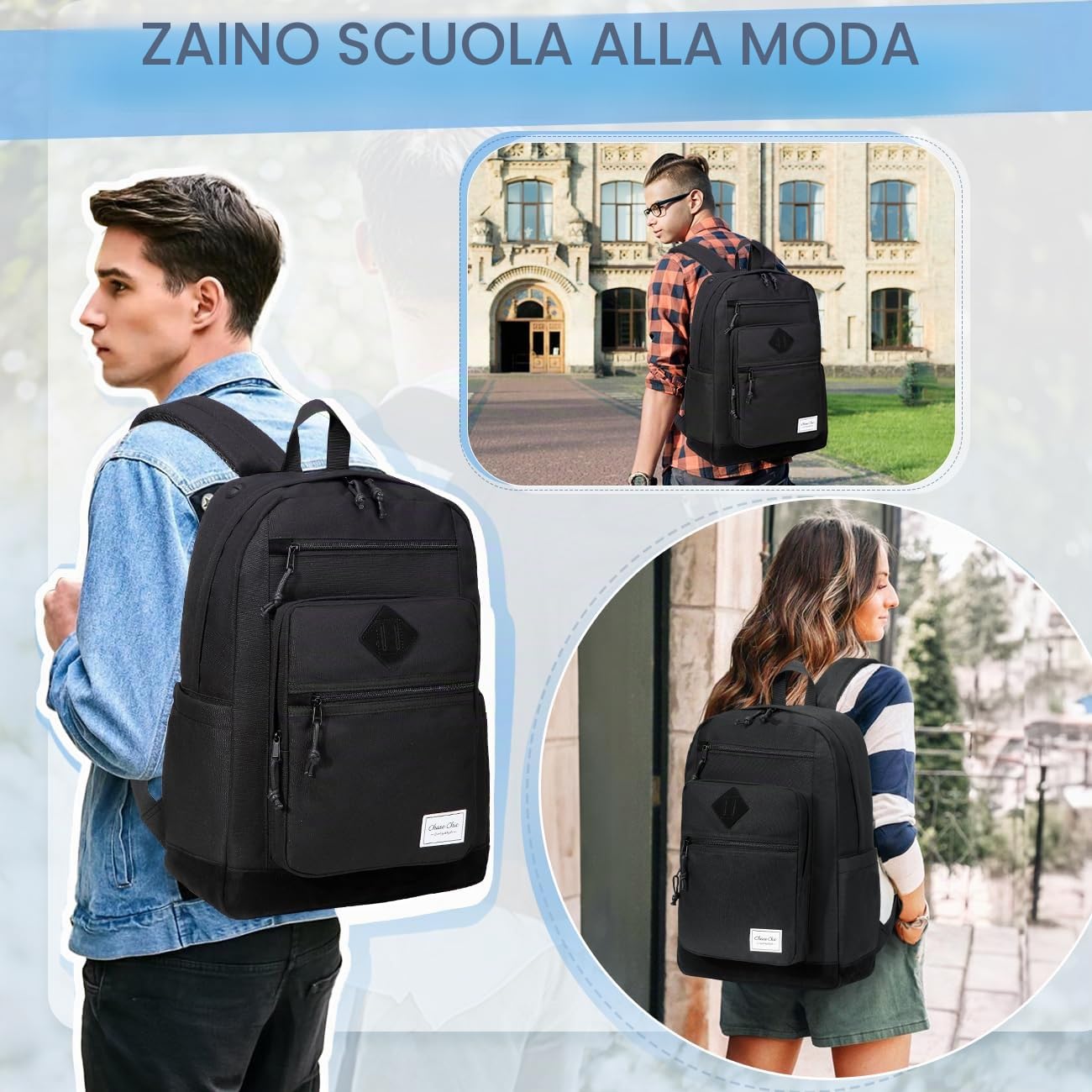 Chase Chic Zaino Uomo Donna, 15,6 Pollici Zainetto Scuola Leggero Zaini Porta Pc Grande Backpack per Università Media Lavoro