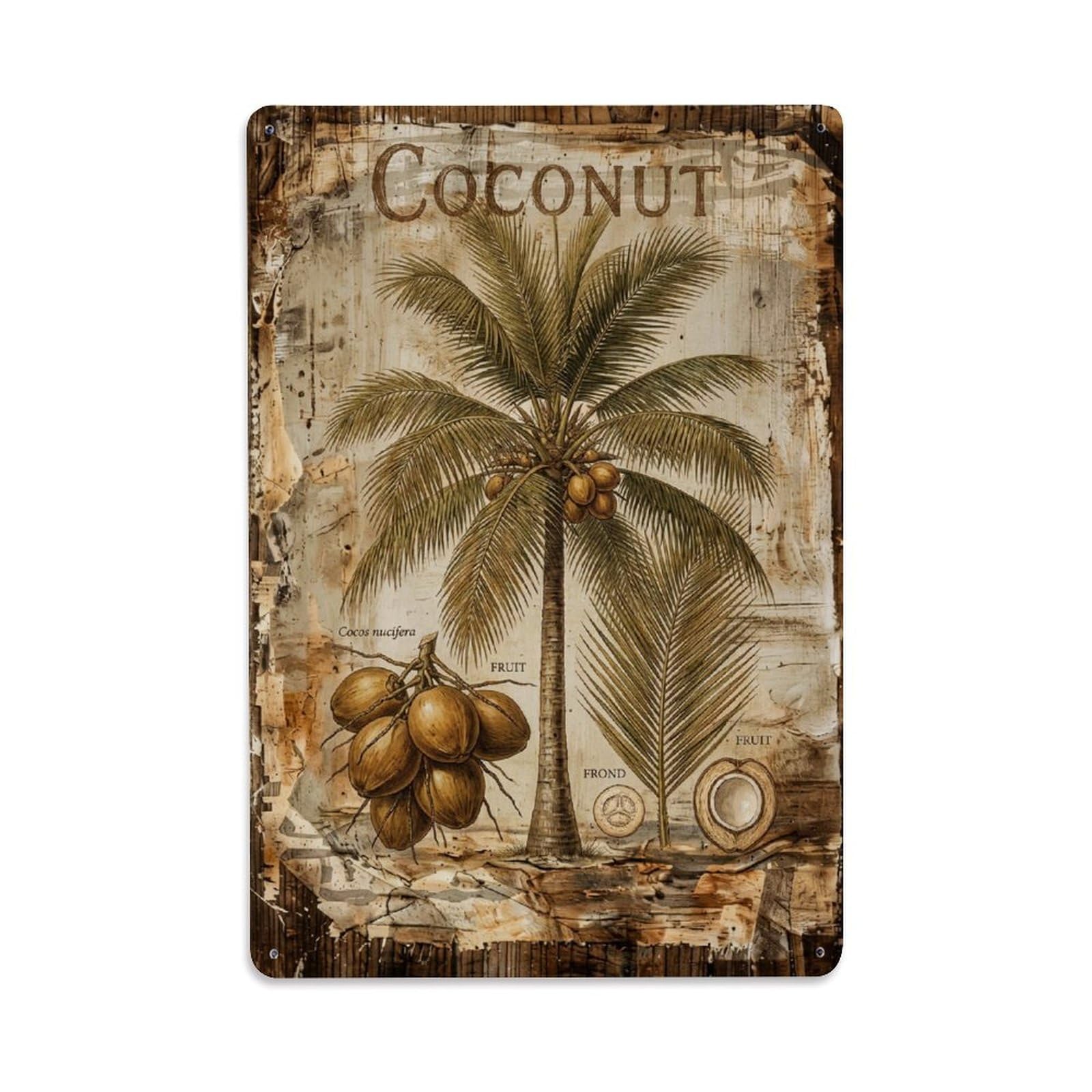 Coconut Palm Tree Vintage Metal Tin Sign Plaque Wall Decor for Cafe, Club, Garden Metal Poster 8x12Inch