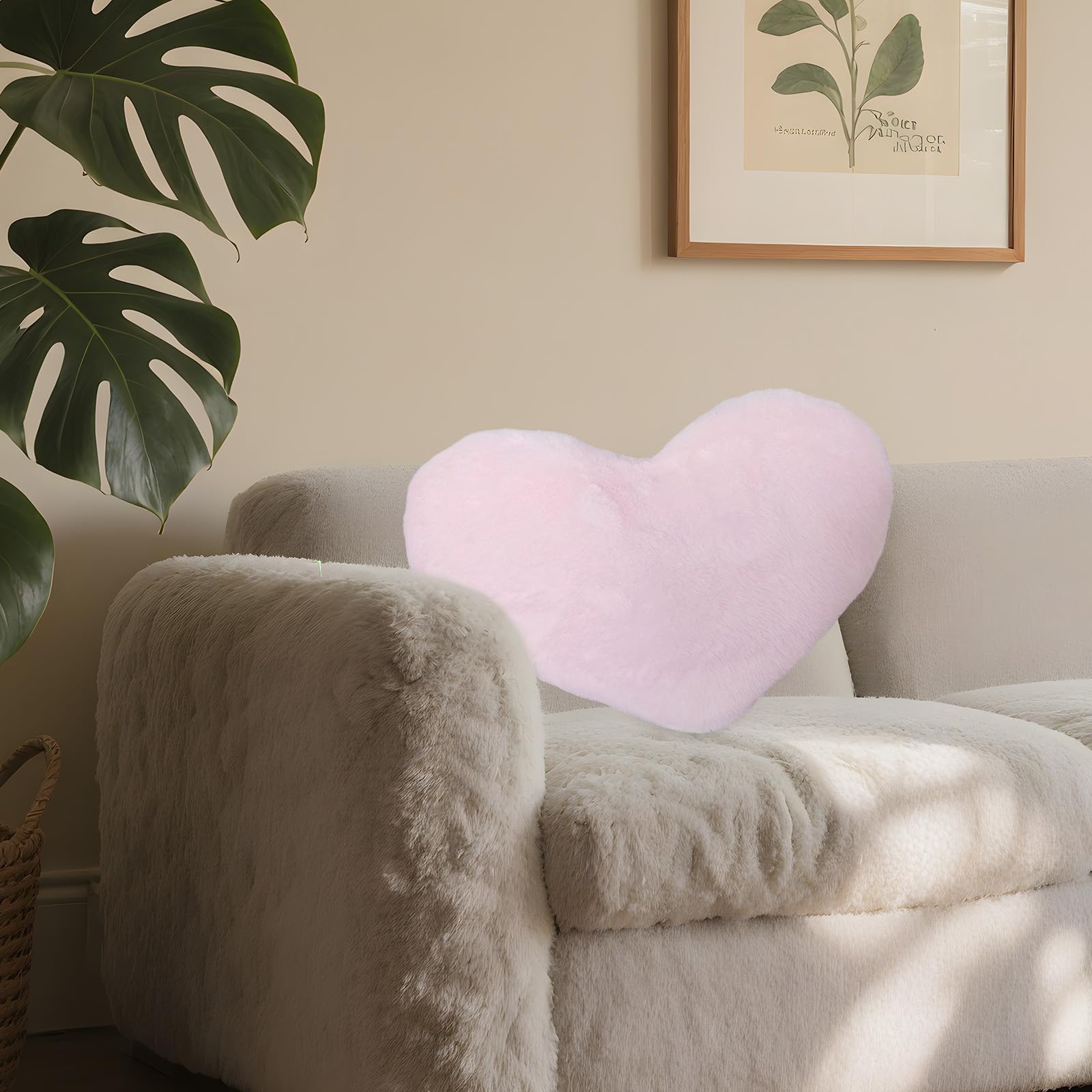 2 STK. Herzkissen, dekorative Kissen für Bett und Sofa, weiches Kunstkaninchenfell, gefüllt mit PP-Baumwolle, 33 x 25 cm, rosa Herzkissen für Raumdeko, passend für Valentinstag