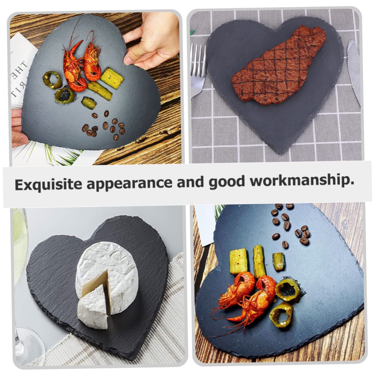 BESTonZON 2 Piezas Corazón Posavasos De Pizarra Bandeja De Piedra Natural Fuente De Embutidos Platos De Postre Platos Bife Bandeja De Piedra para Servir Tiendas Delicatessen Manteca