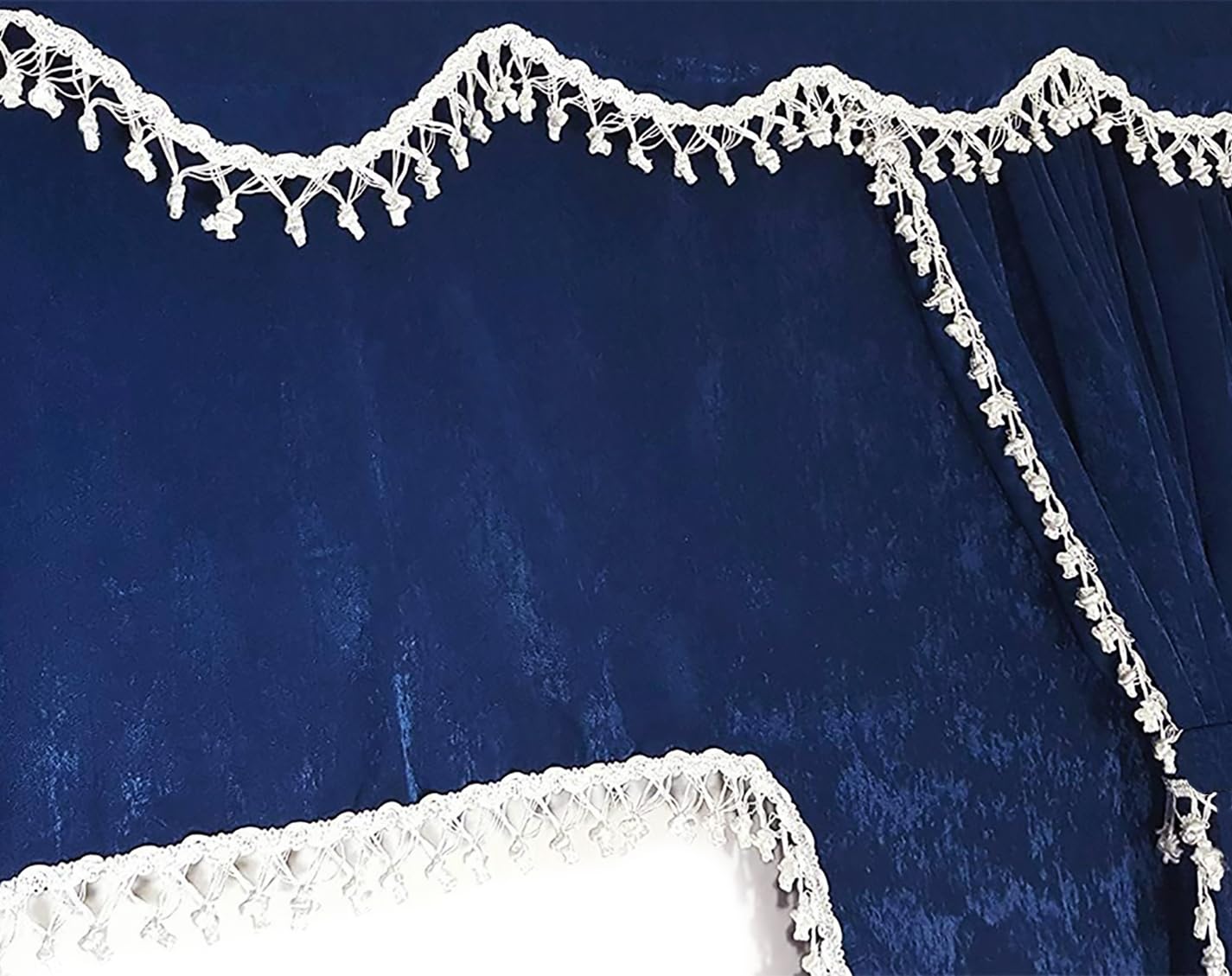 Tende per camion - Set completo di 7 pezzi in blu con nappe bianche
