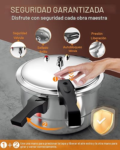 Miniatura 2 de WantJoin Olla a Presión de Aluminio de 11 Cuartos con Válvula de Liberación y Múltiples Dispositivos Protectores, Envasadora a Presión Compatible